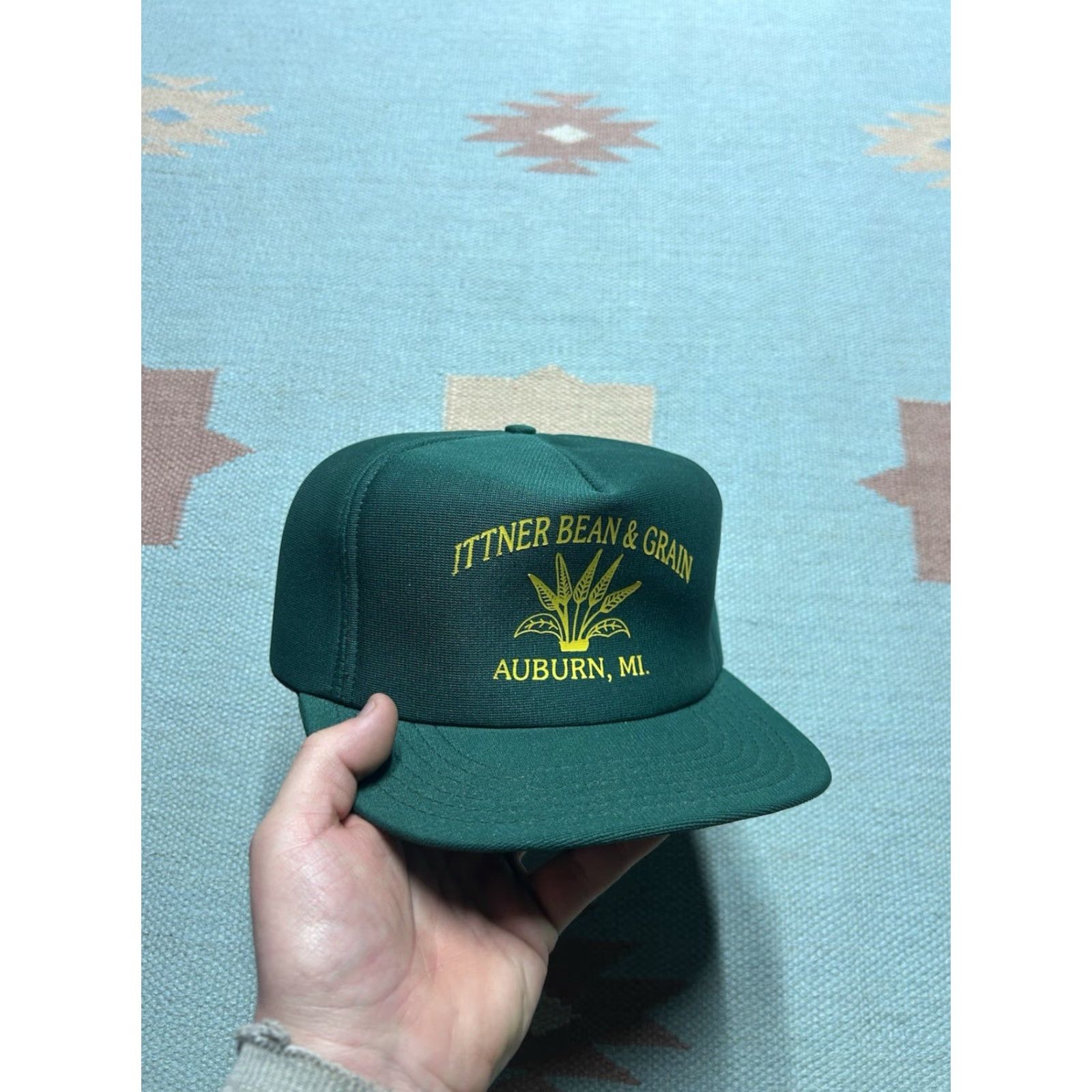 Vintage VINTAGE Ittner bean & grain Michigan farm forest green USA Snapback Hat Cap Adults Men Adjustable Green USA Theme 80s Size ONE SIZE - 2 Thumbnail