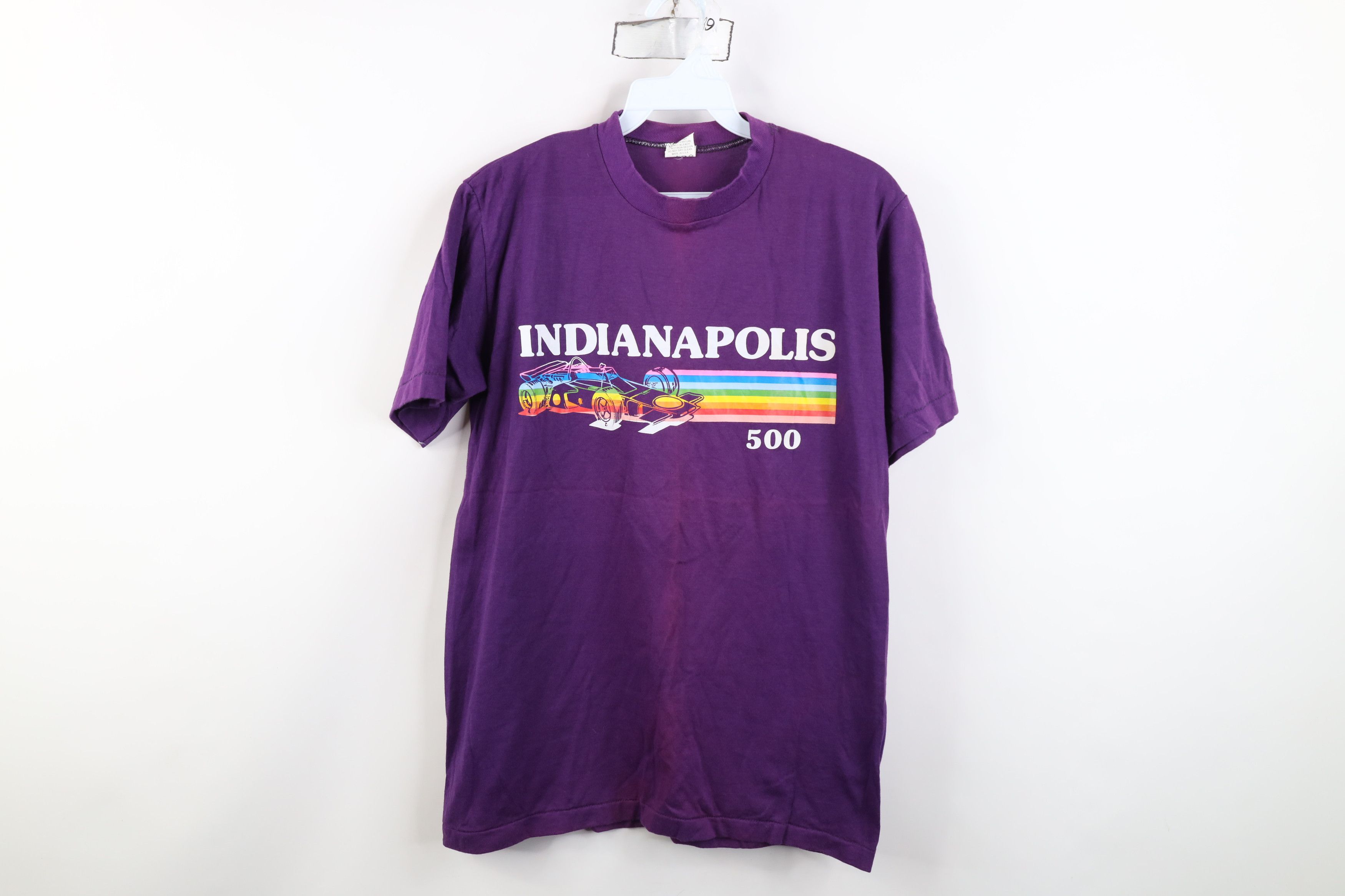 Vintage Vintage 70s 80s Indianapolis 500 Racing T-Shirt Purple USA Size M / US 6-8 / IT 42-44 - 1 Thumbnail