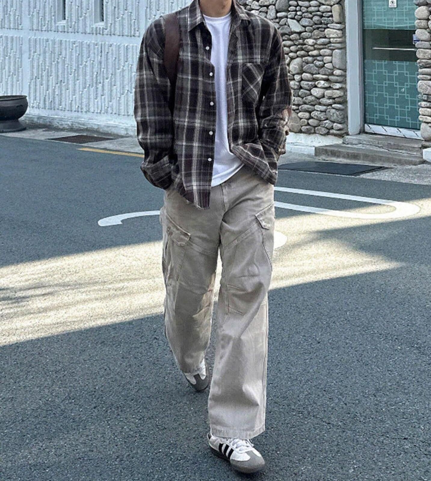 Vintage Beige Wide Leg Cargo Pants, Loose Fit Men's Trousers Size US 32 / EU 48 - 4 Thumbnail