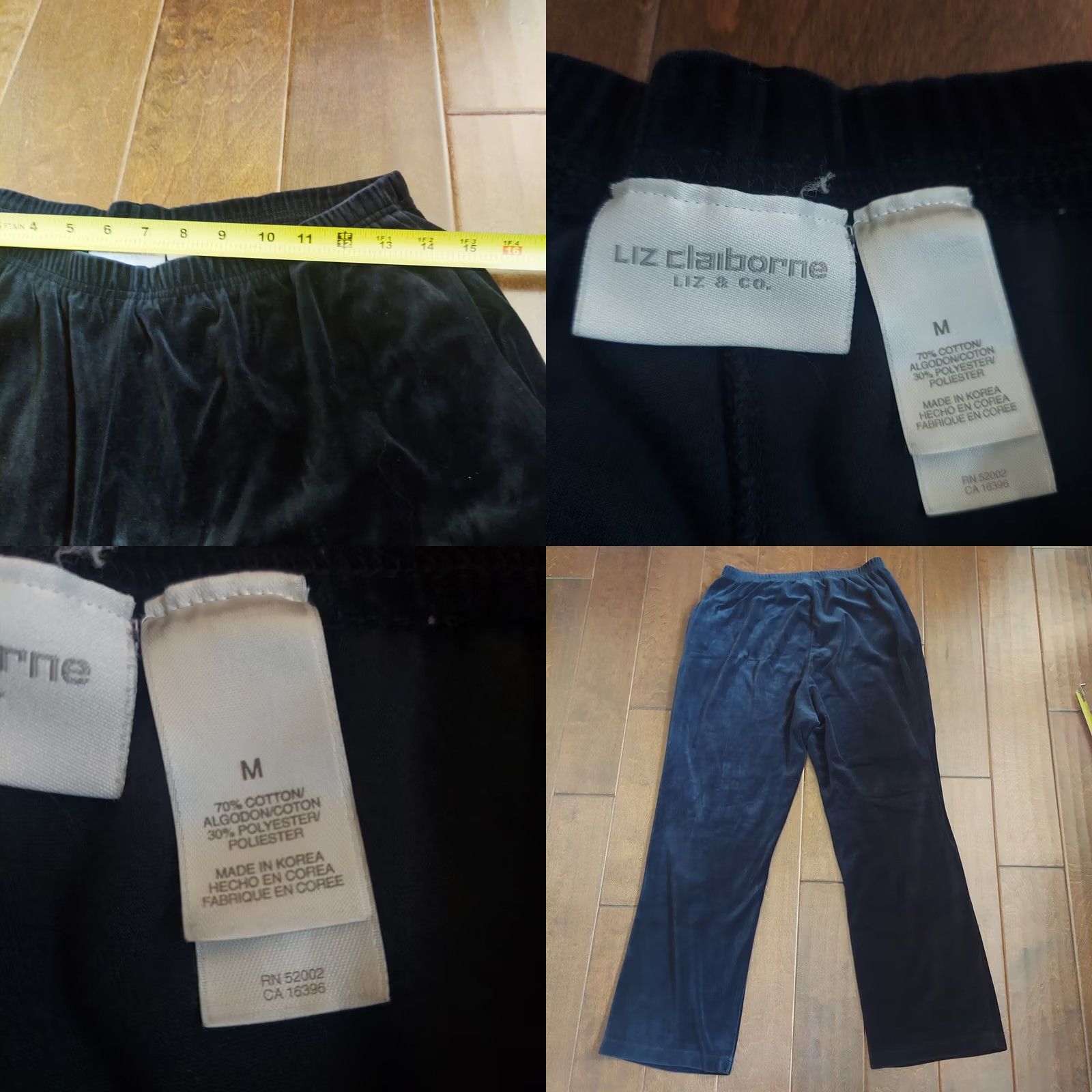 Liz Claiborne Liz Claiborne Women's Black Velvet Sweatpants M - Pants, Regular, Solid, Cotton Polyester, Casual Travel, Womens Size 32" / US 10 / IT 46 - 9 Thumbnail