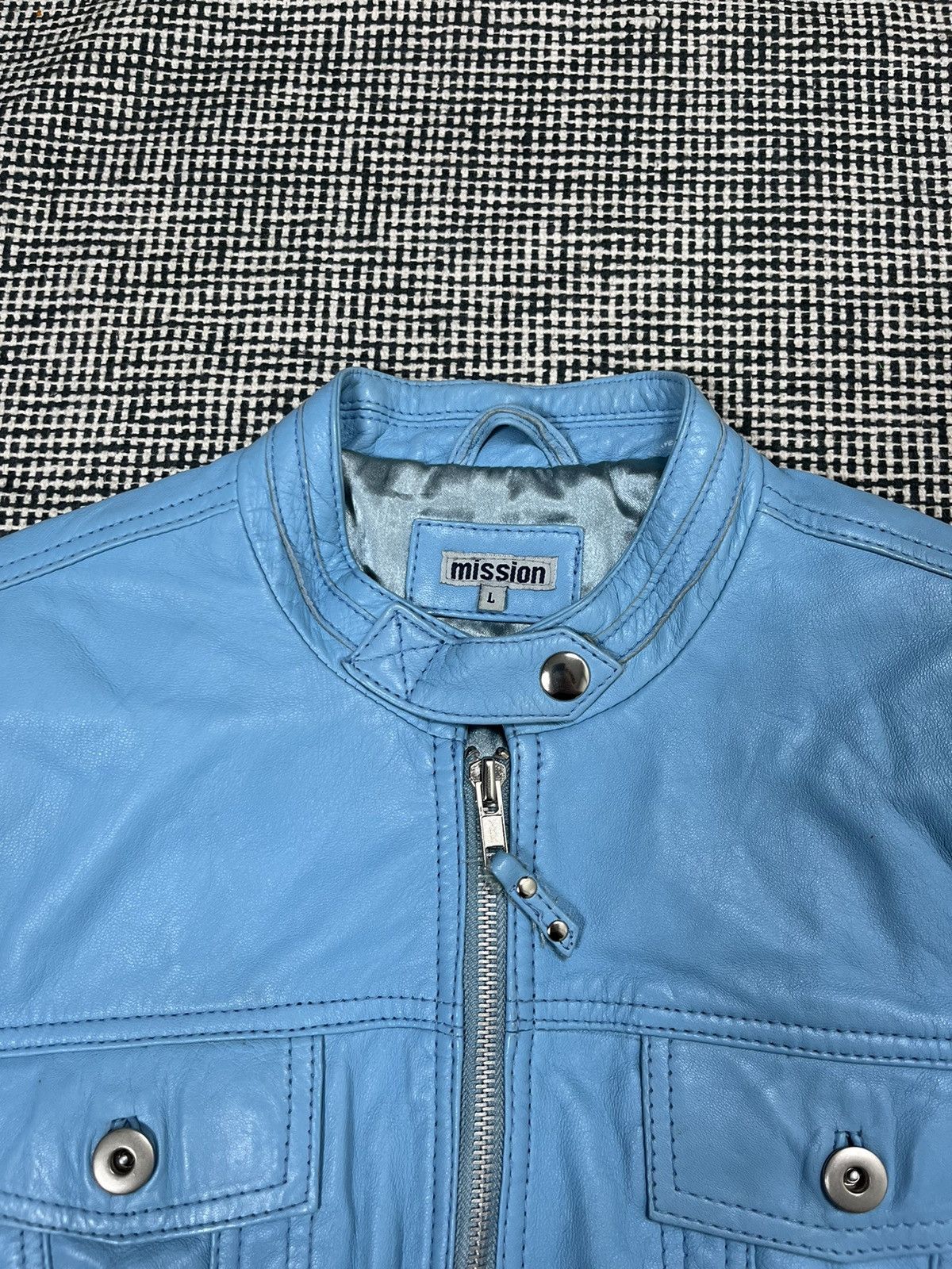 Leather Sky blue cropped genuine leather moto jacket avant garde Size L / US 10 / IT 46 - 4 Thumbnail