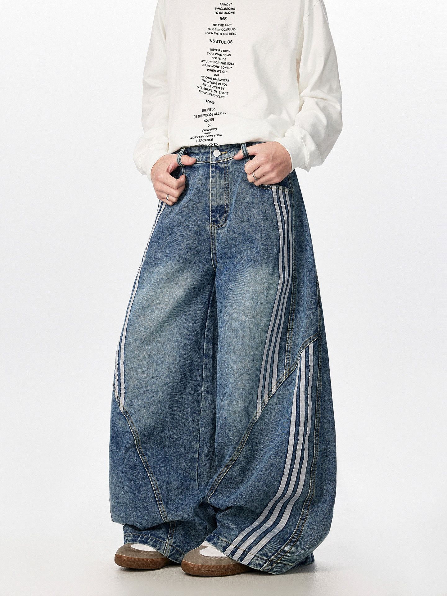Japanese Brand American retro washed patchwork curved jeans for men Size US 32 / EU 48 - 1 Thumbnail