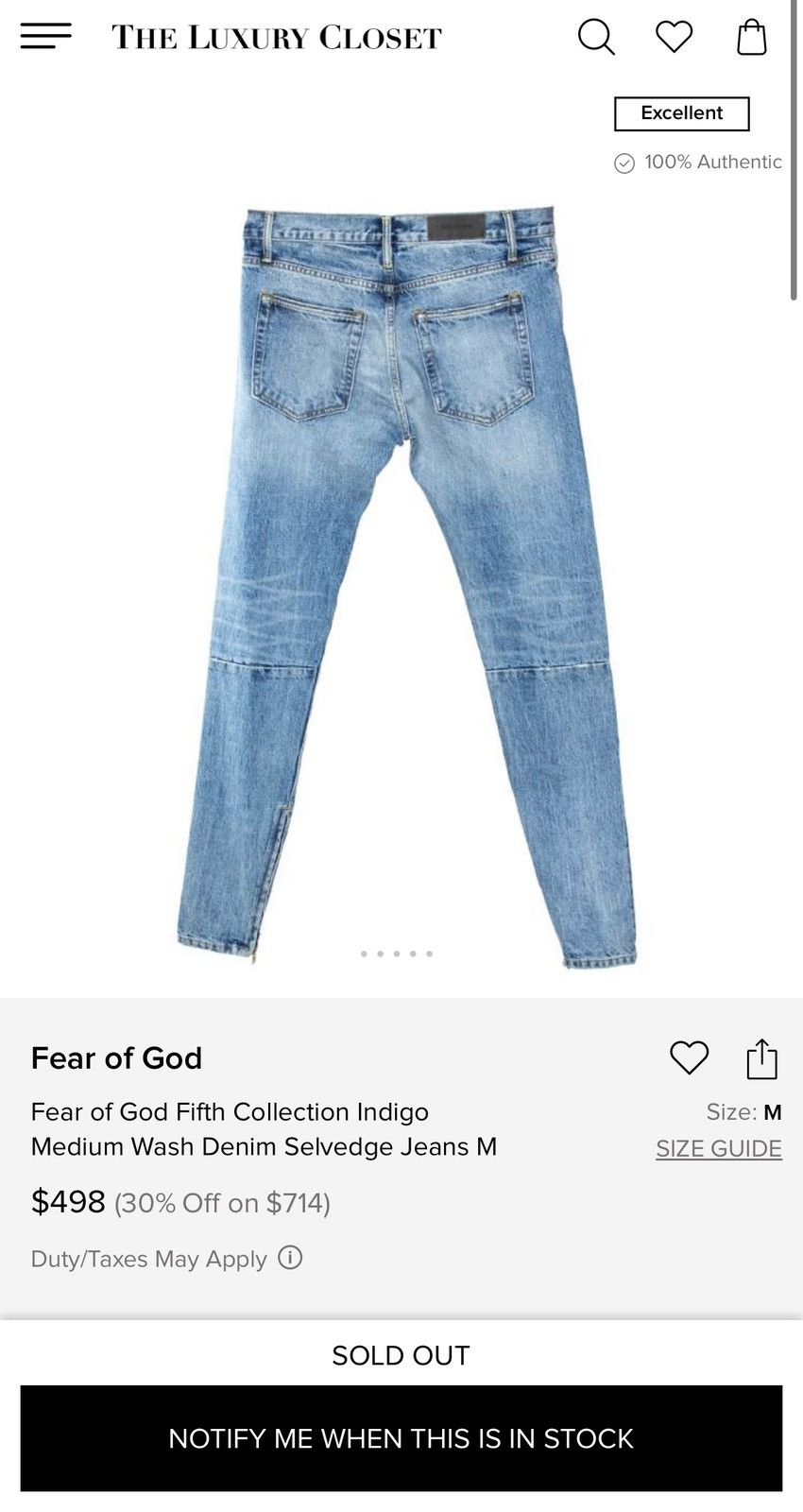 Fear of God 🔥Fear of God Fifth Collection Indigo Selvedge Jeans SZ 36 Size US 36 / EU 52 - 18 Thumbnail
