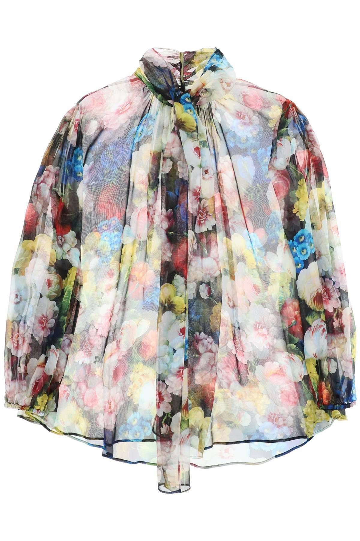 image of Dolce Gabbana Nocturnal Flower Lavalliere-Tie Blouse Size Eu 46 For Women