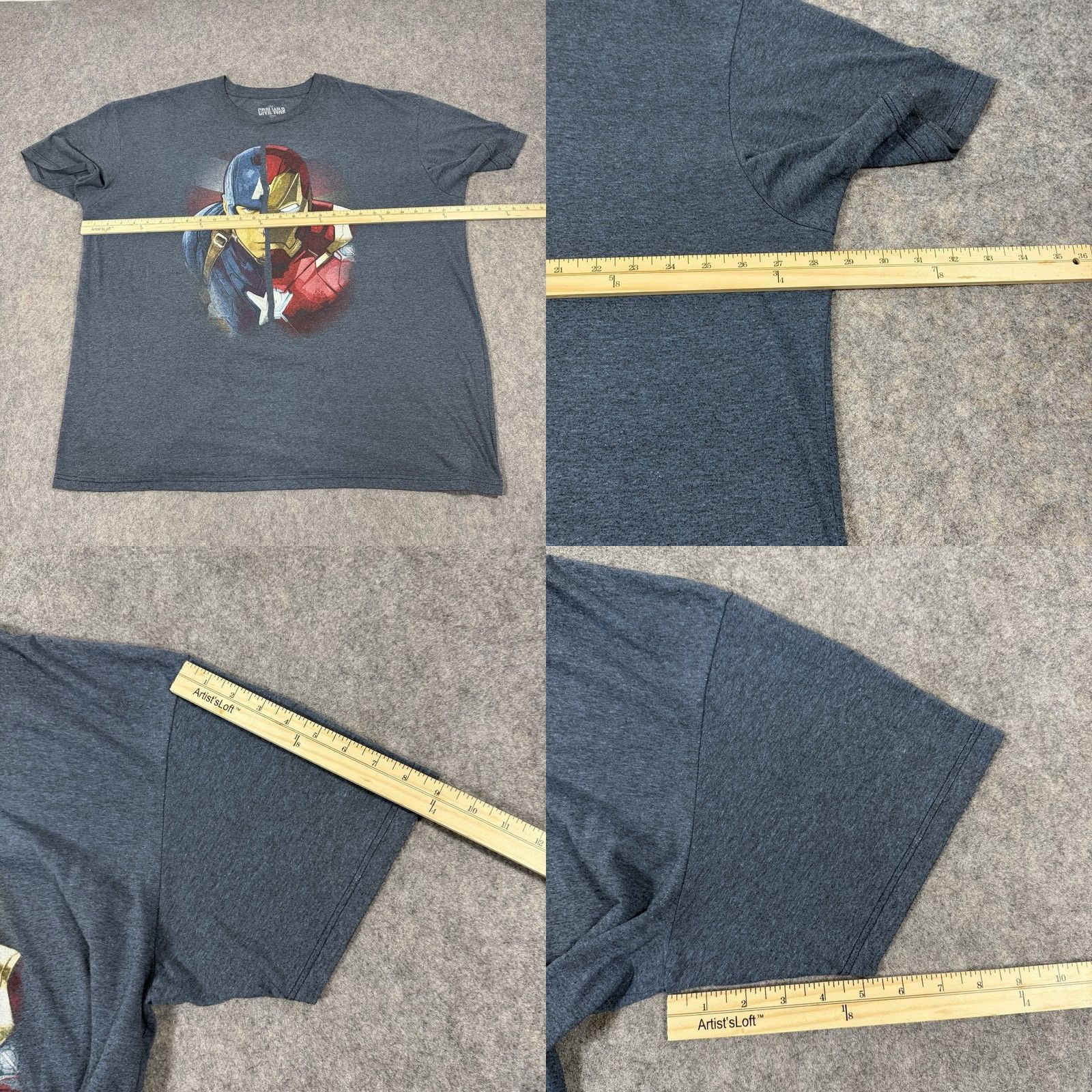 Vintage Marvel Captain America Civil War Split Face Print T-Shirt Men 3XL Gray Shirt Graphic Print 80s 90s Comics USA Size US XXL / EU 58 / 5 - 8 Thumbnail