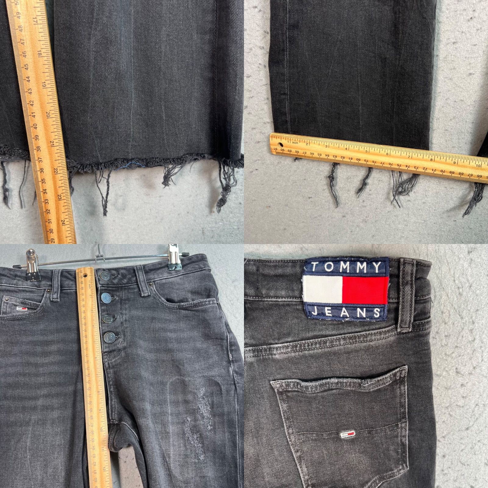 Tommy Hilfiger Tommy Jeans Black Crop Flare Denim Jeans Womens Size 27 Frayed Hem Size 27" / US 4 / IT 40 - 8 Thumbnail