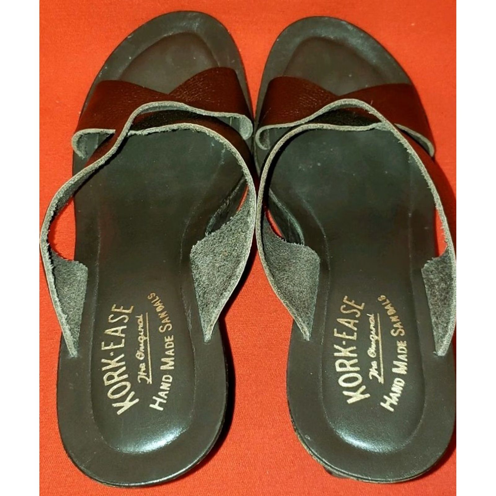 Vintage KORK-EASE Geena Women's Wedge Slide Sandals Slips-on Leather Bronze 8M High 3" Cork Size US 8 / IT 38 - 7 Thumbnail