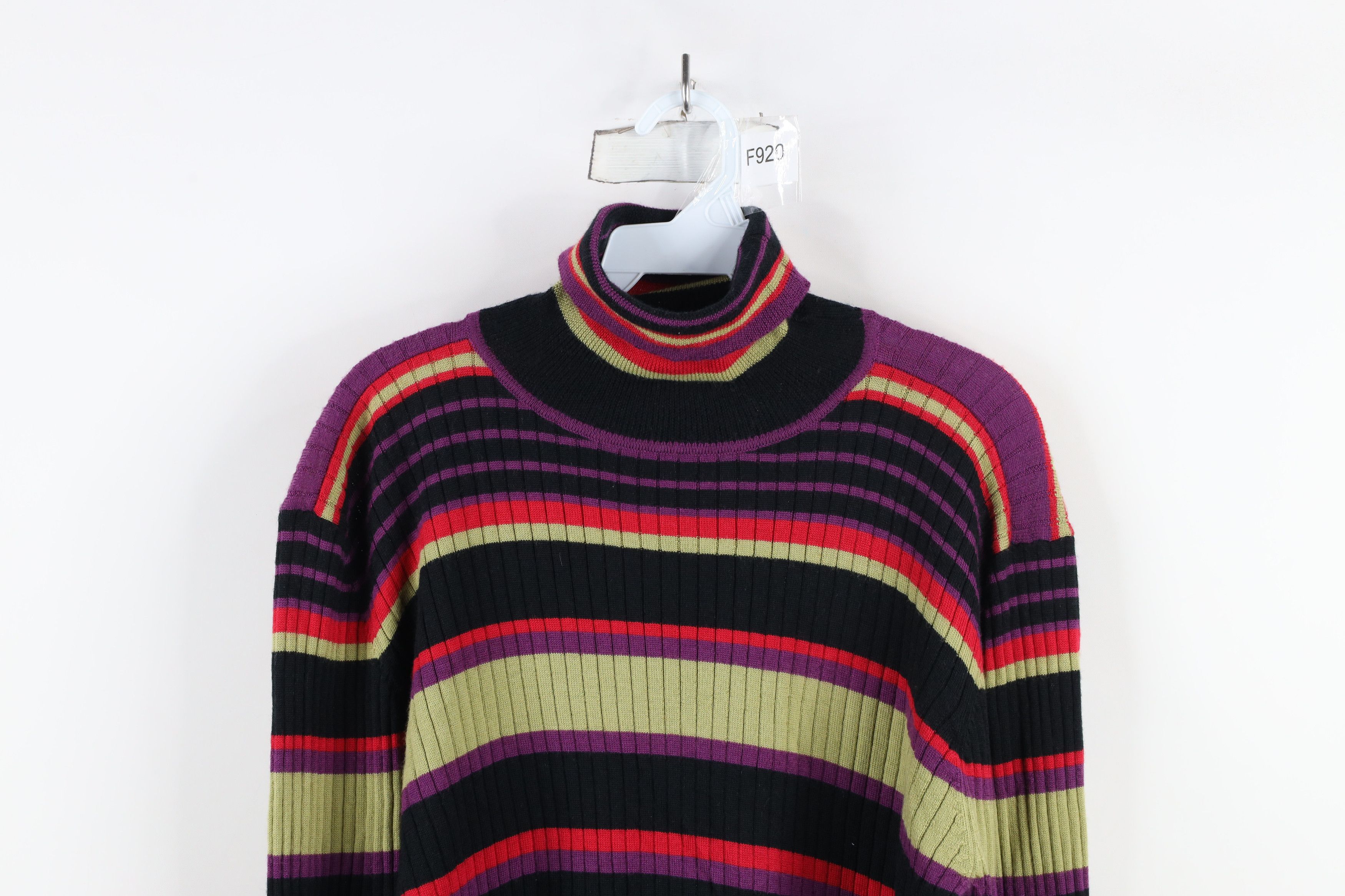 Vintage Vintage 90s Streetwear Wool Striped Knit Turtleneck Sweater Size XL / US 12-14 / IT 48-50 - 2 Thumbnail