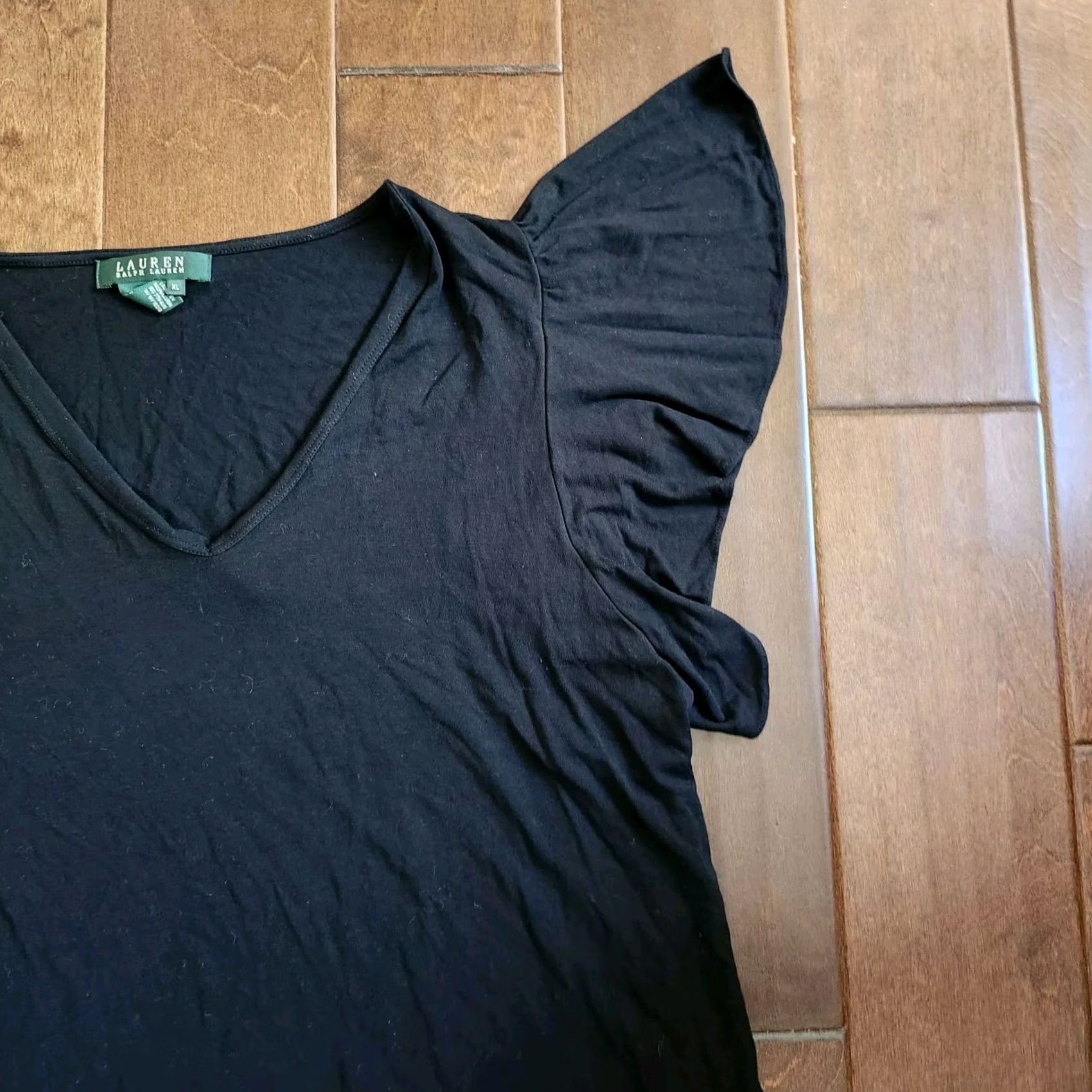 Ralph Lauren Ralph Lauren Women's JUNIOR Black Short Sleeve V-Neck Ruffle Blouse XL - Blouse, Short Sleeve, V-Neck, Black, Juniors, Adult Womens Size XL / US 12-14 / IT 48-50 - 4 Thumbnail