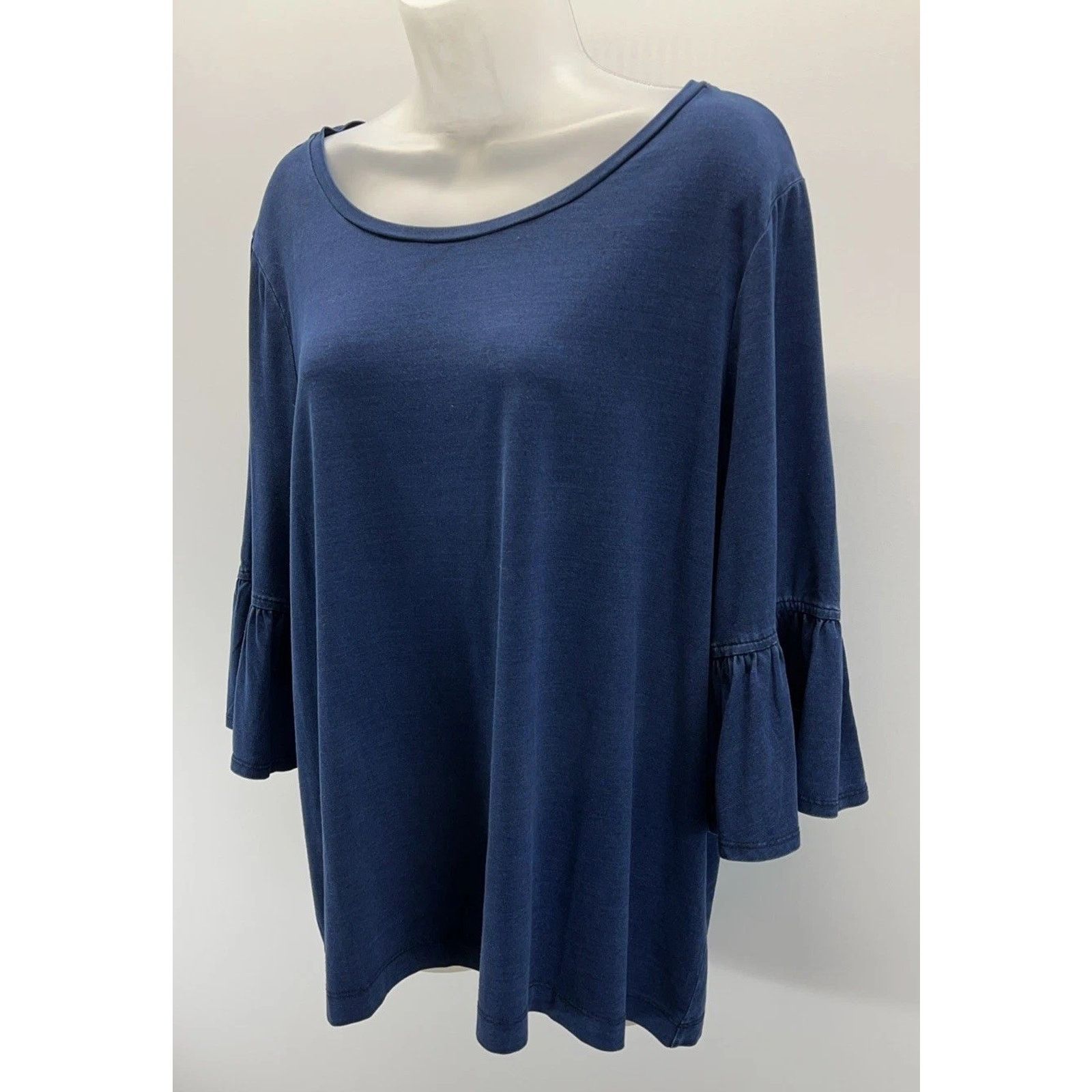 Chicos Chico's Navy Semi Sheer Stretch Top 3/4 Bell Sleeve Size 3 Size XL / US 12-14 / IT 48-50 - 3 Thumbnail