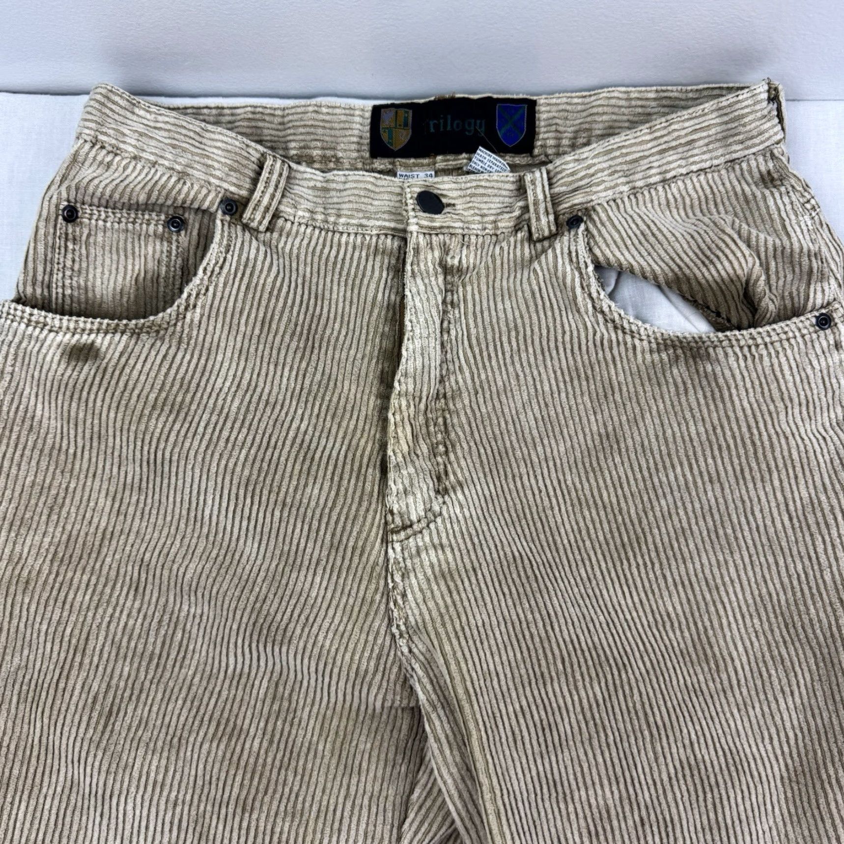 VINTAGE Trilogy Pants Corduroy Men 34 Beige 90s Grunge Hipster Chino Inseam 34 Mens