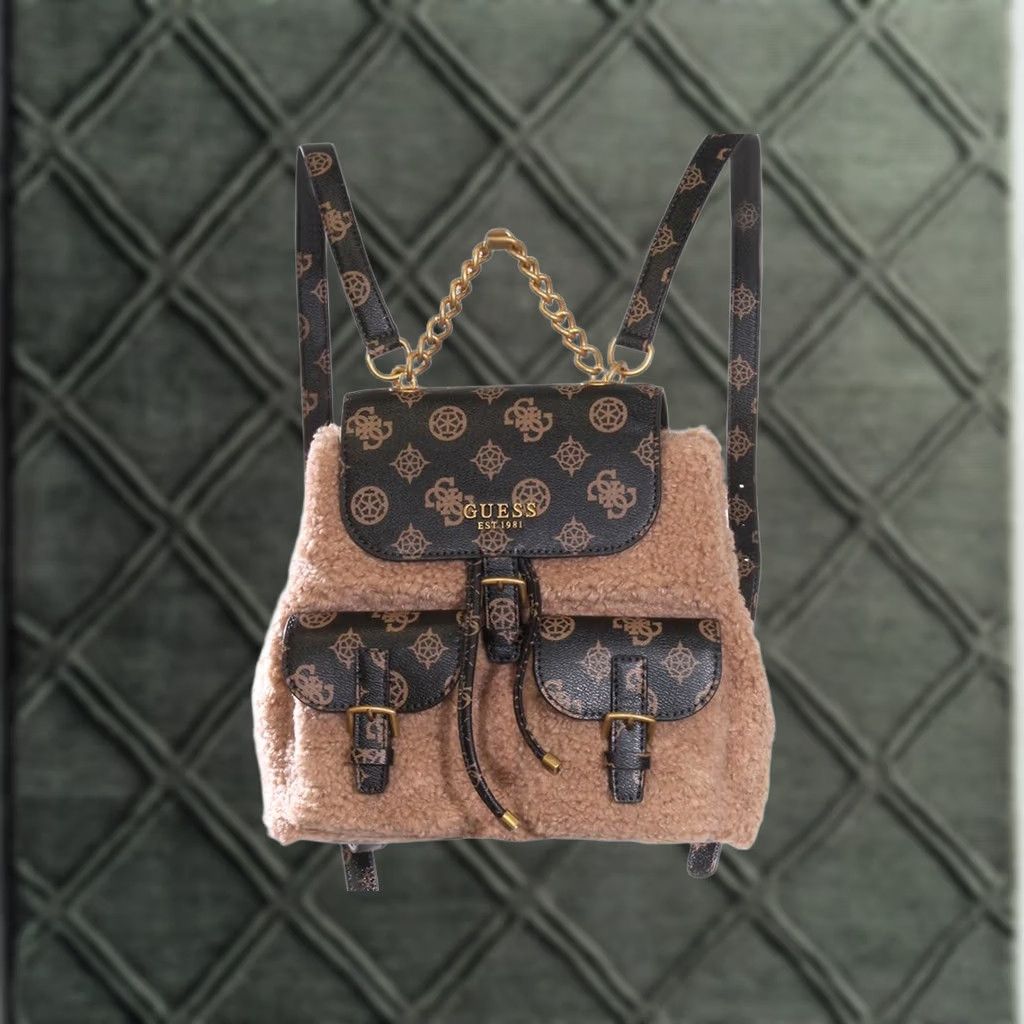 Guess VINTAGE Guess Women's No-Limit Flap Backpack Faux Fur Bag Mocha Multi Size ONE SIZE - 1 Thumbnail