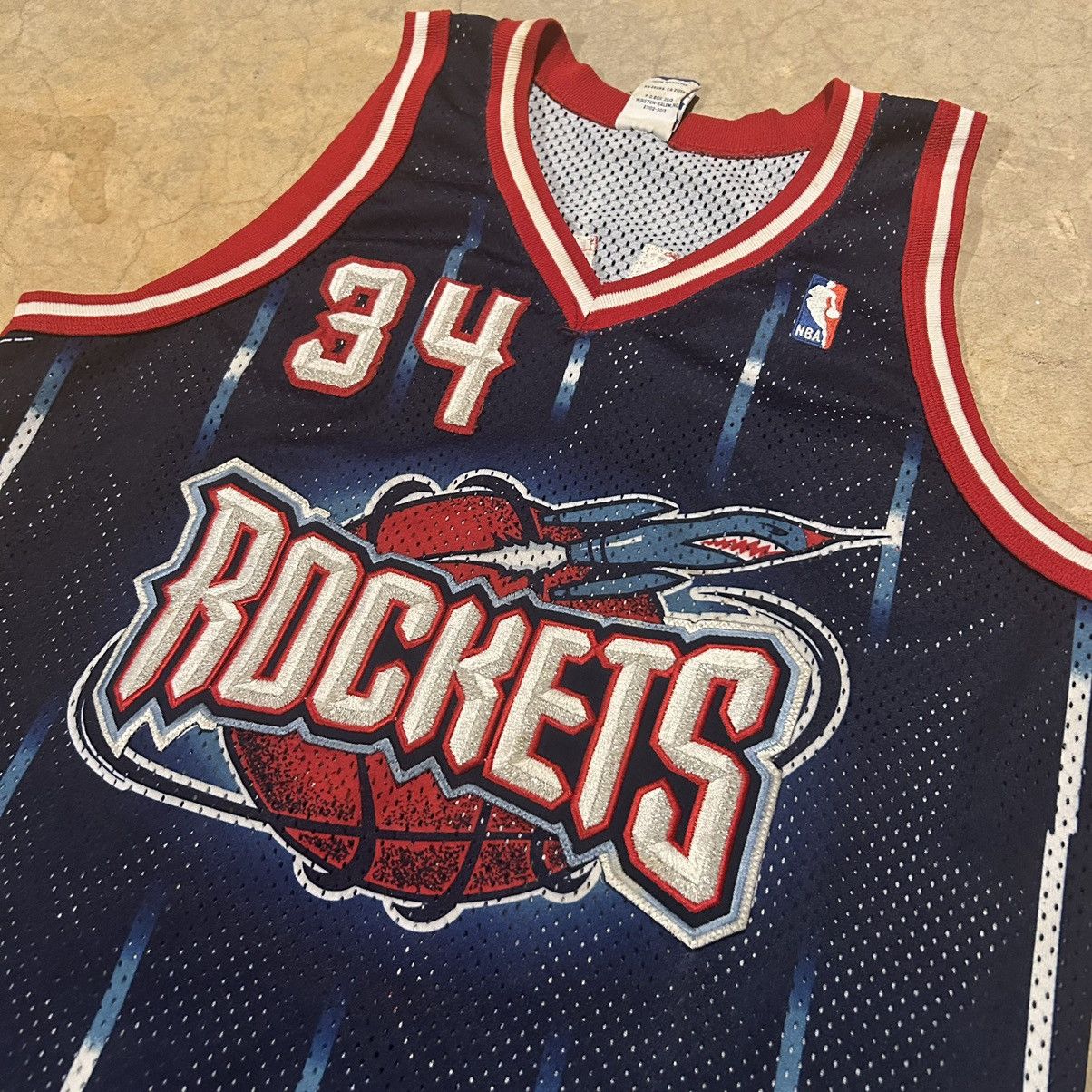 Champion × NBA × Vintage Rare Vintage 90s Hakeem Olajuwon Striped Rockets NBA Jersey Size US M / EU 48-50 / 2 - 4 Thumbnail