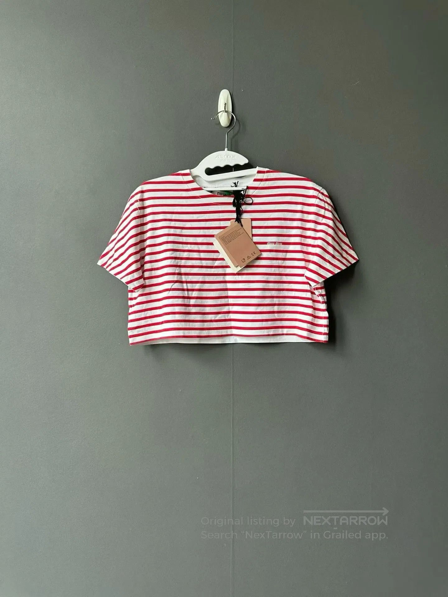 Miu Miu Miu Miu Red and White Striped Cropped Tee| Size XS / US 0-2 / IT 36-38 - 1 Thumbnail