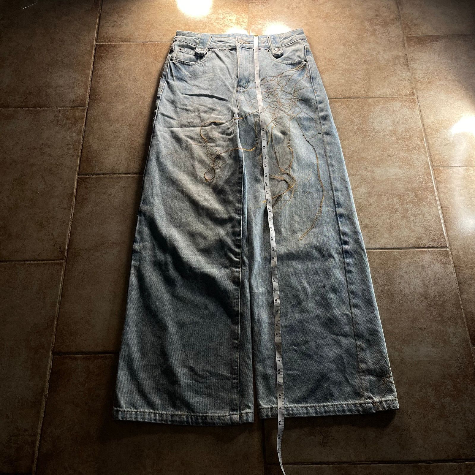 Hysteric Glamour Spider Web Embroidered Blue Wide-Leg Baggy Denim Jeans Size US 29 - 8 Thumbnail