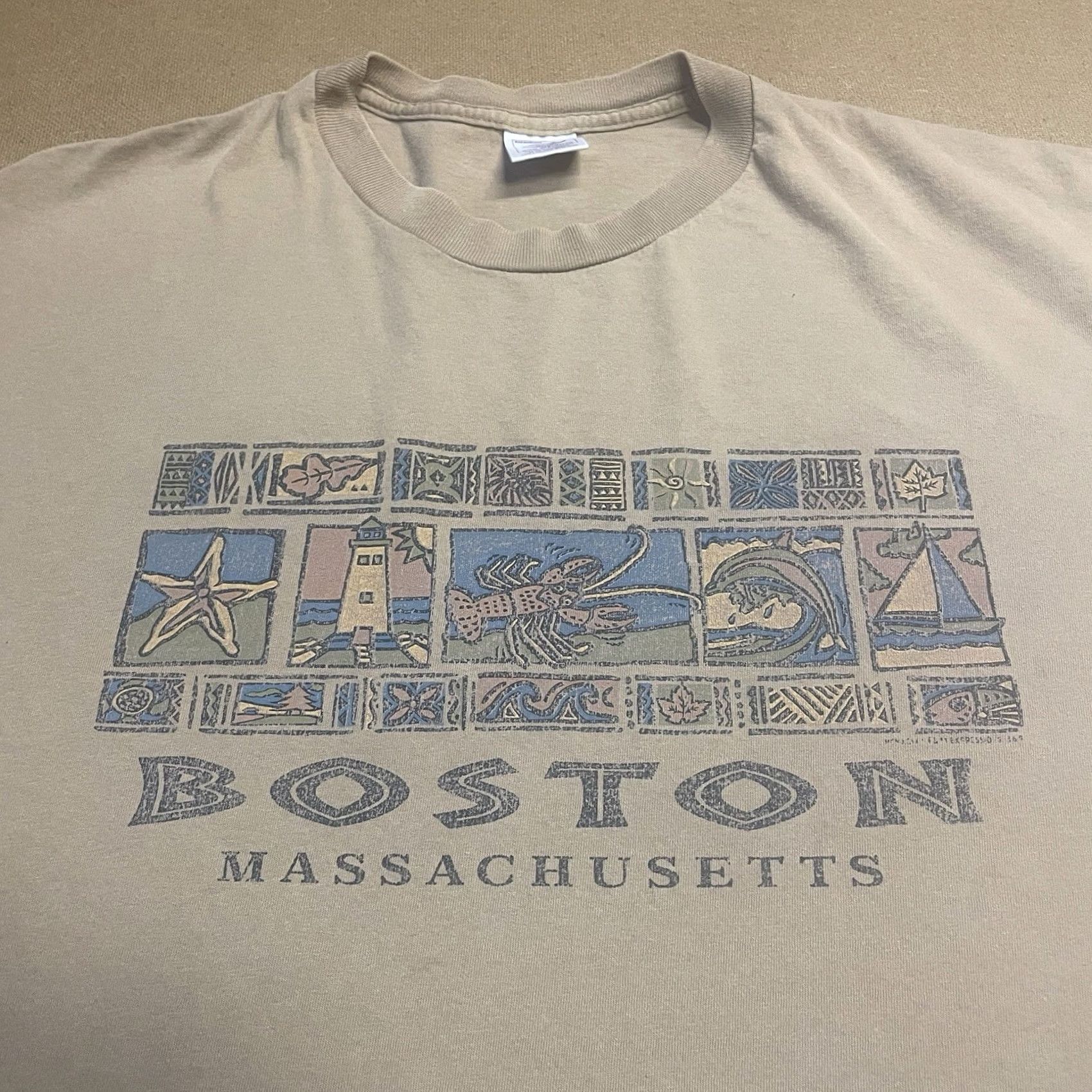 Delta VINTAGE Boston Massachusetts Art Shirt Adult XL Brown 90s Y2K Mens Size US XL / EU 56 / 4 - 4 Thumbnail