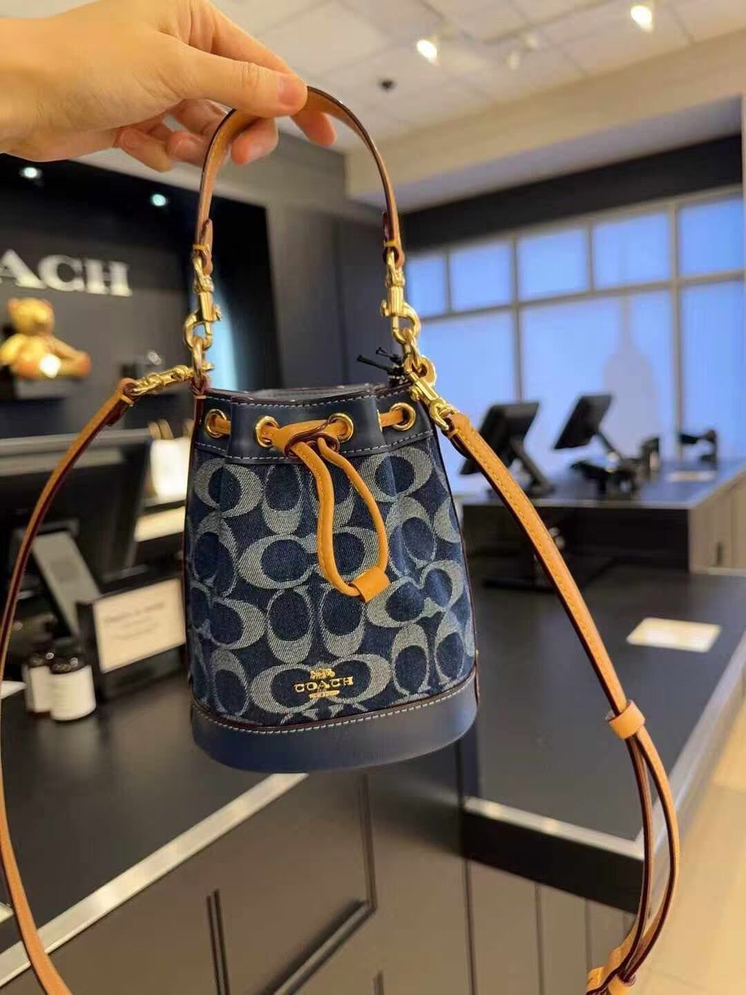 coach Mini Bucket Bag In Signature Denim cy740