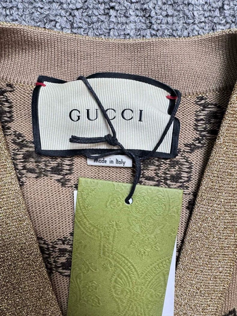 Gucci GucciBrown gold silk old flower full logo knitted cardigan Size US XS / EU 42 / 0 - 4 Thumbnail