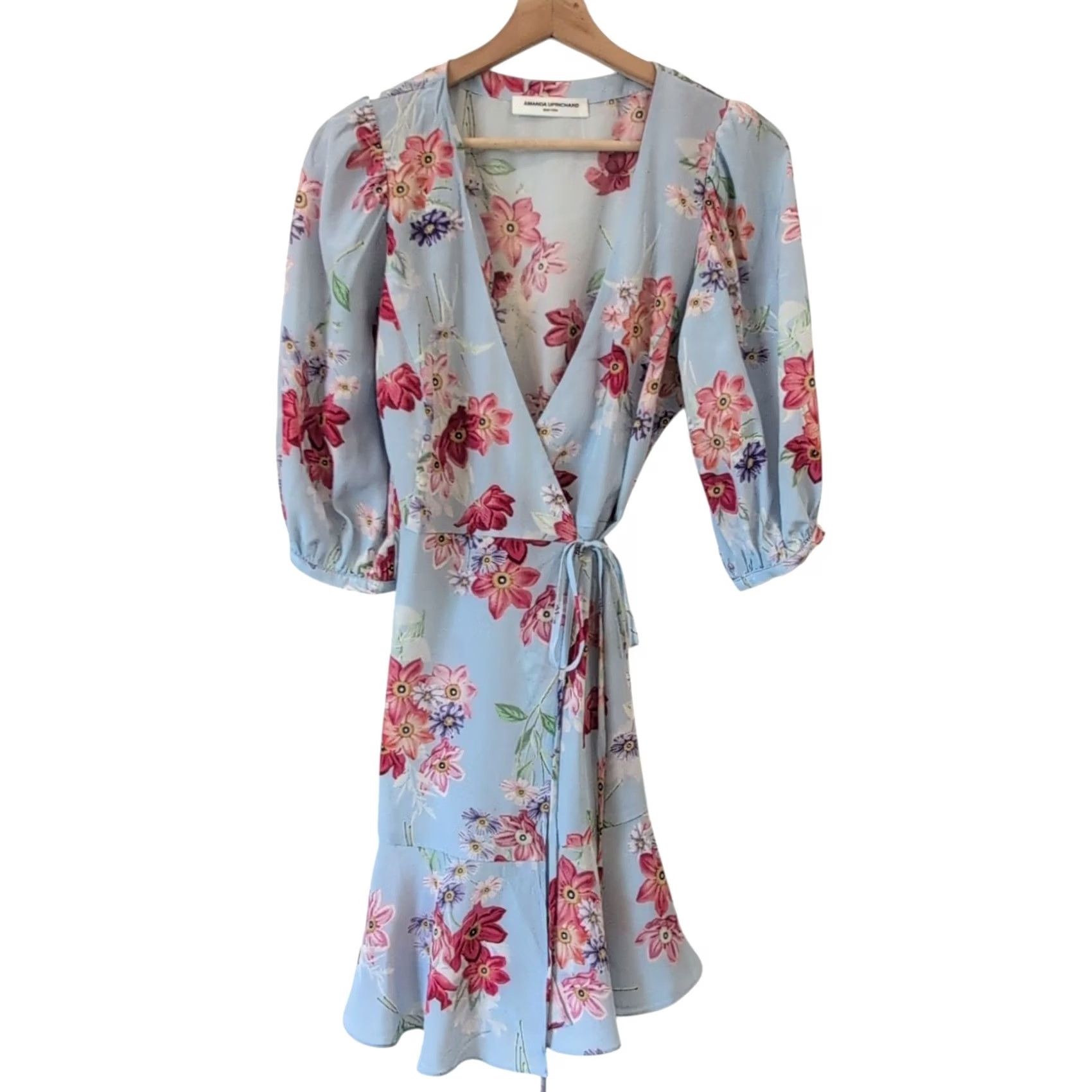 Amanda Uprichard Amanda Uprichard Silk Floral Wrap Dress Short S Women Blue Pink Purple 100% Silk EUC Size S / US 4 / IT 40 - 2 Thumbnail