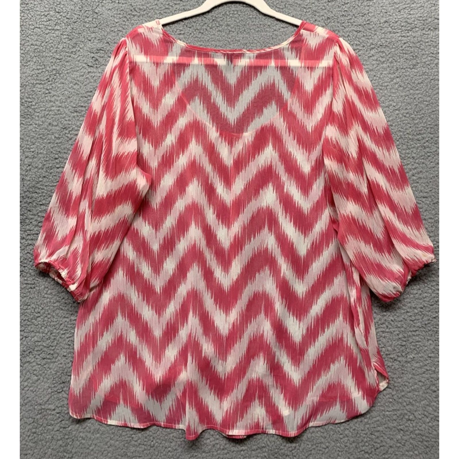 Vintage Heart Soul Pink White Semi-Sheer Shirt 1X Chevron Scoop Neck 3/4 Sleeves Raglan Sleeve Women Blouse Tunic Vintage No N/A Size XL / US 12-14 / IT 48-50 - 4 Thumbnail