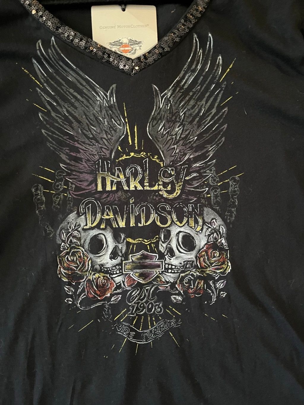 Harley Davidson Harley Davidson NWT 2017 Sequins Wings Skull Shirt Size 2XL Size XXL / US 16-18 / IT 52-54 - 6 Thumbnail