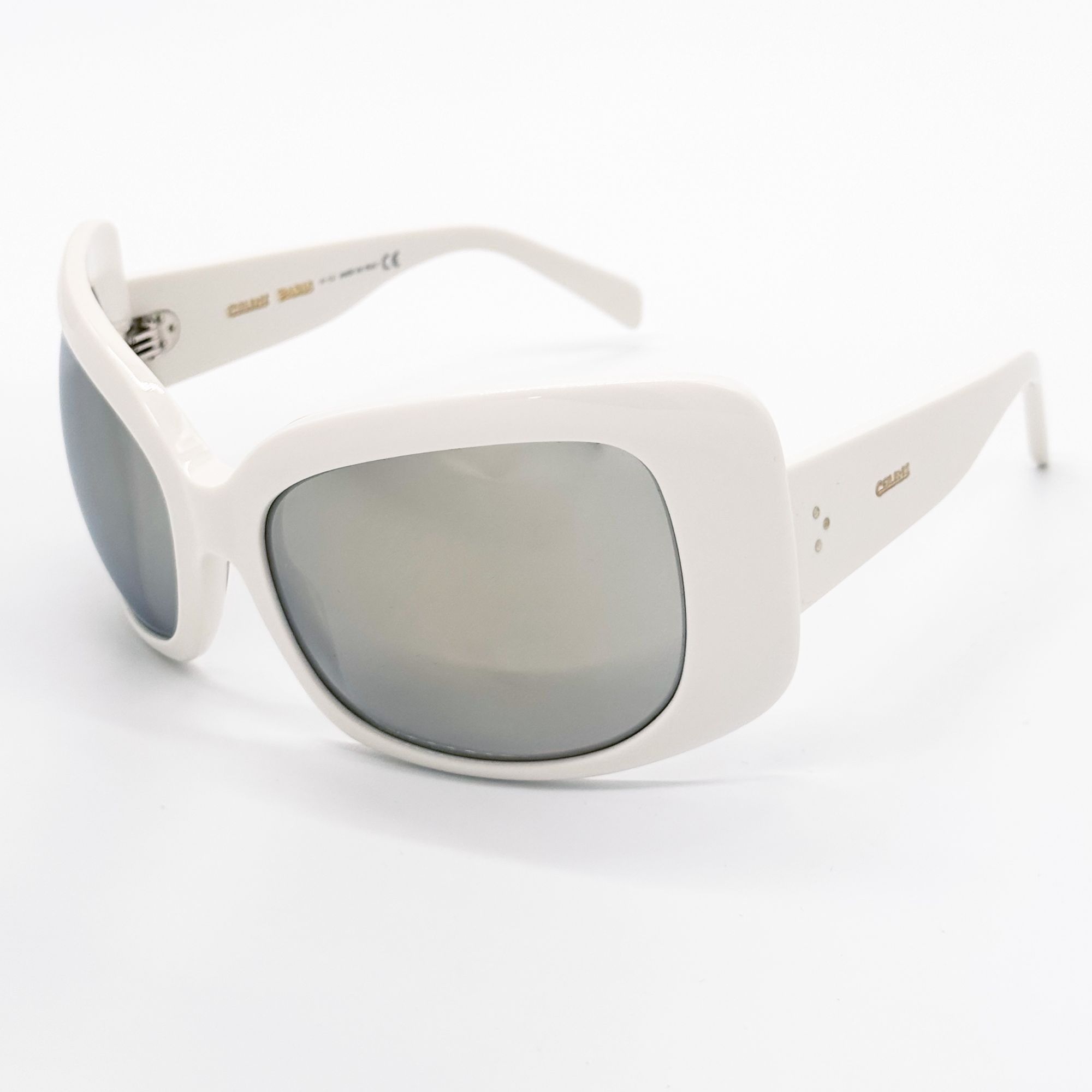 NEW CELINE WOMEN ROUND SUNGLASSES CELINE CL40242I 25K WHITE GREY EYEWEAR CELINE CL40195I 25A White Shield Sunglasses With Grey Lenses  main image 2