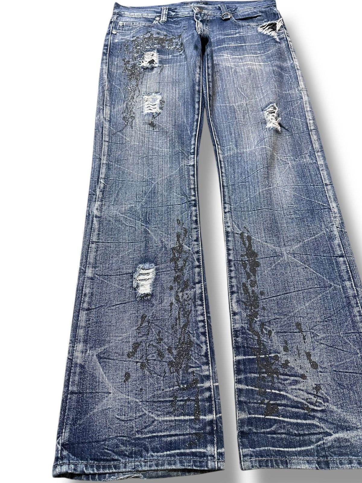 Japanese Brand Vintage Wild Life Stamped Grunge Honeycomb Distressed Denim Size US 34 / EU 50 - 3 Thumbnail