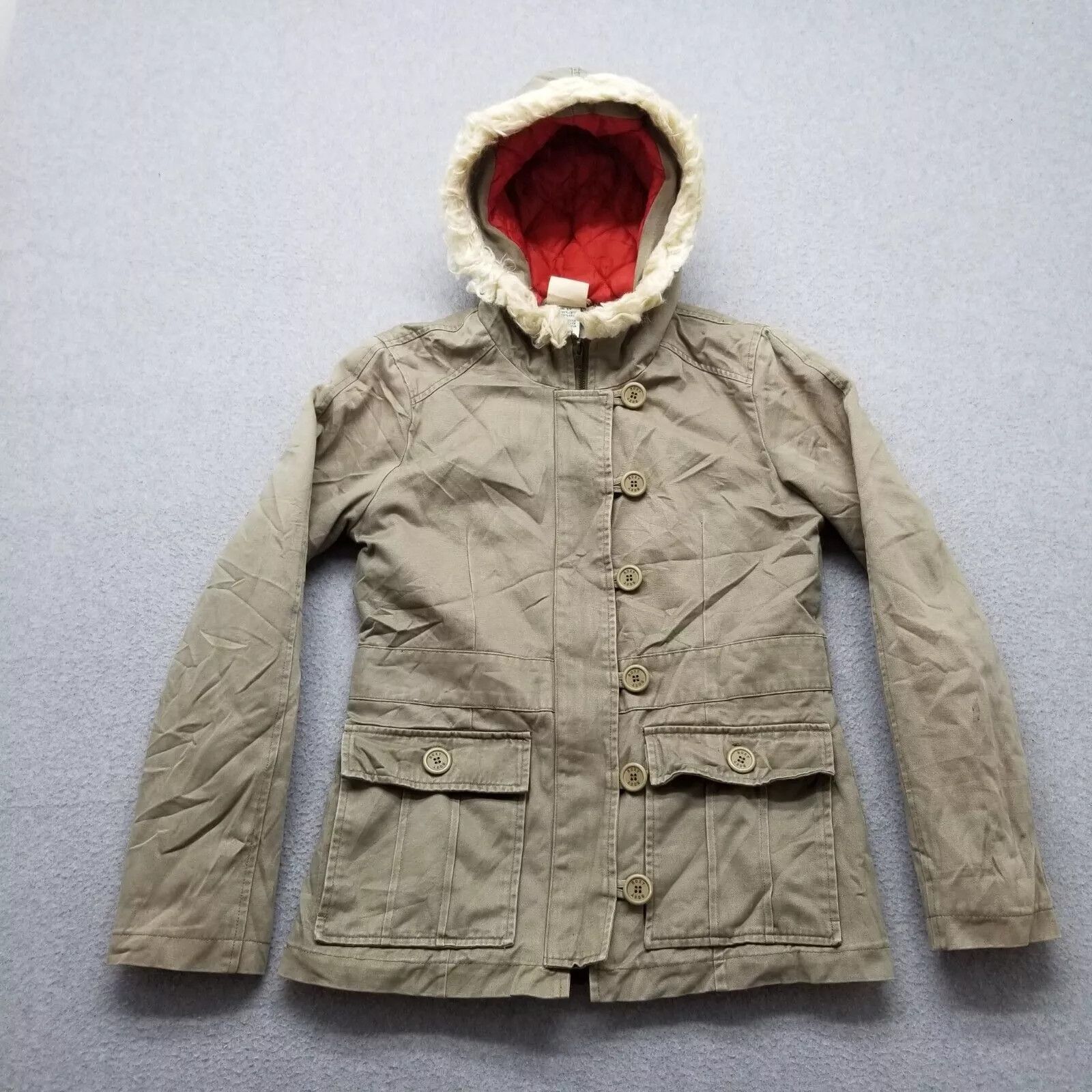 Other Roxy Jacket Womens Small Full Zip Buttons Hooded Cotton Size S / US 4 / IT 40 - 1 Thumbnail