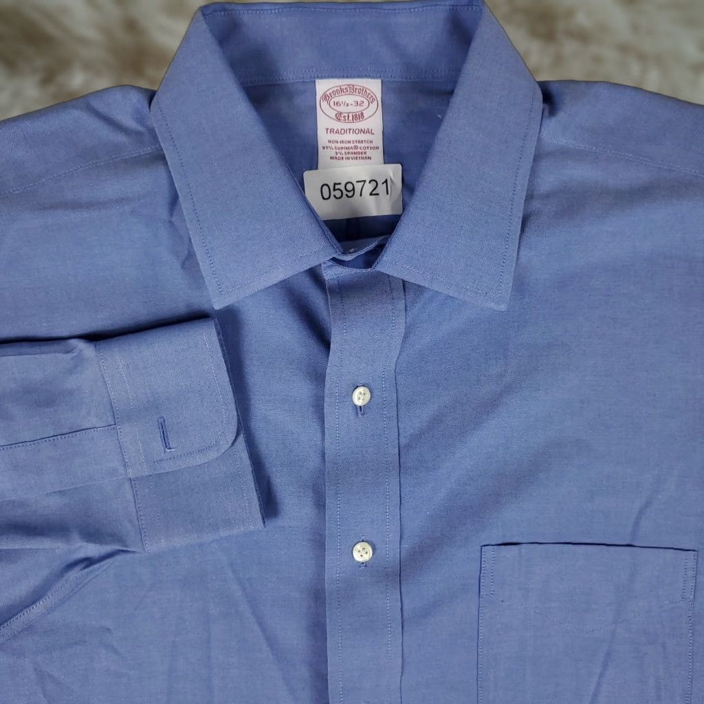 Brooks Brothers VINTAGE Brooks Brothers Shirt Mens 16.5 Blue Traditional Dress Button Up Long Sleeve Size 42R - 1 Thumbnail