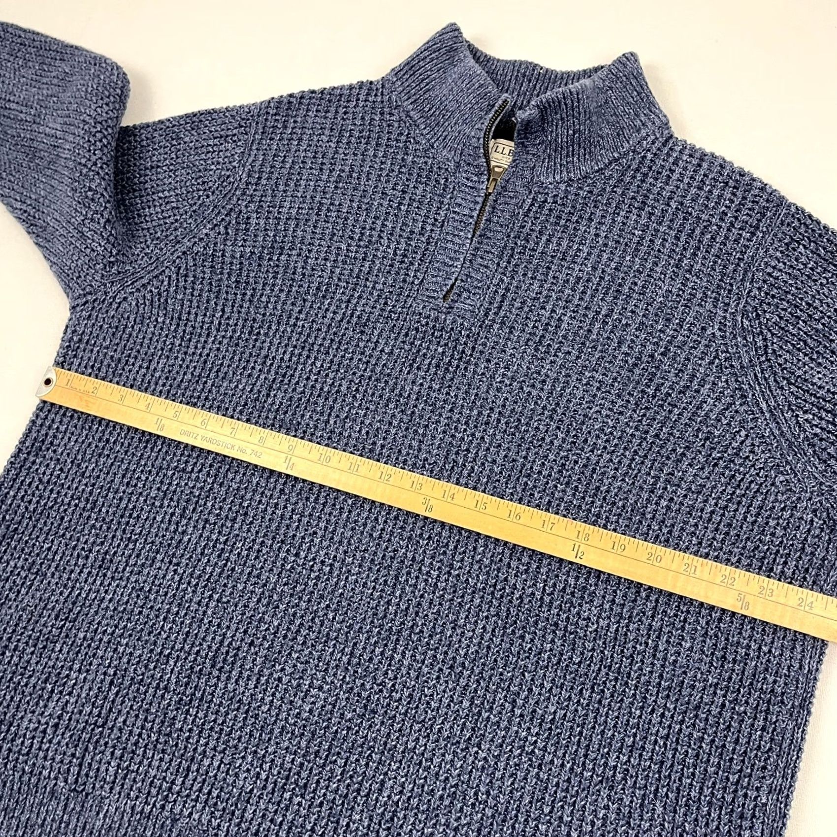 Vintage LL Bean Sweater Mens XL Blue Waffle Knit Organic Cotton Quarter Zip Pullover Size US XL / EU 56 / 4 - 4 Thumbnail