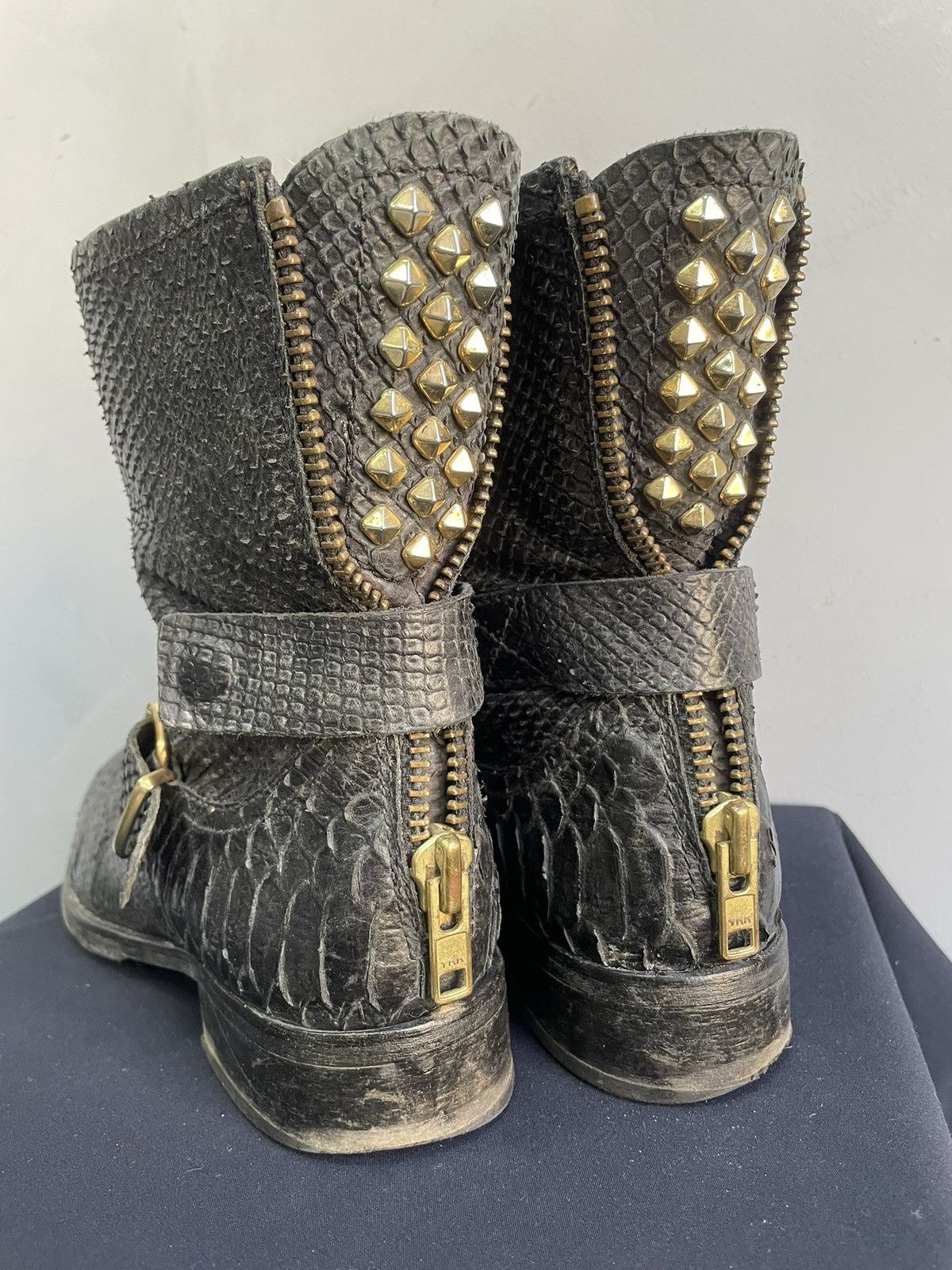 Hedi Slimane Python snake leather gothic boots hype front studded 90s Size US 7.5 / EU 40-41 - 6 Thumbnail