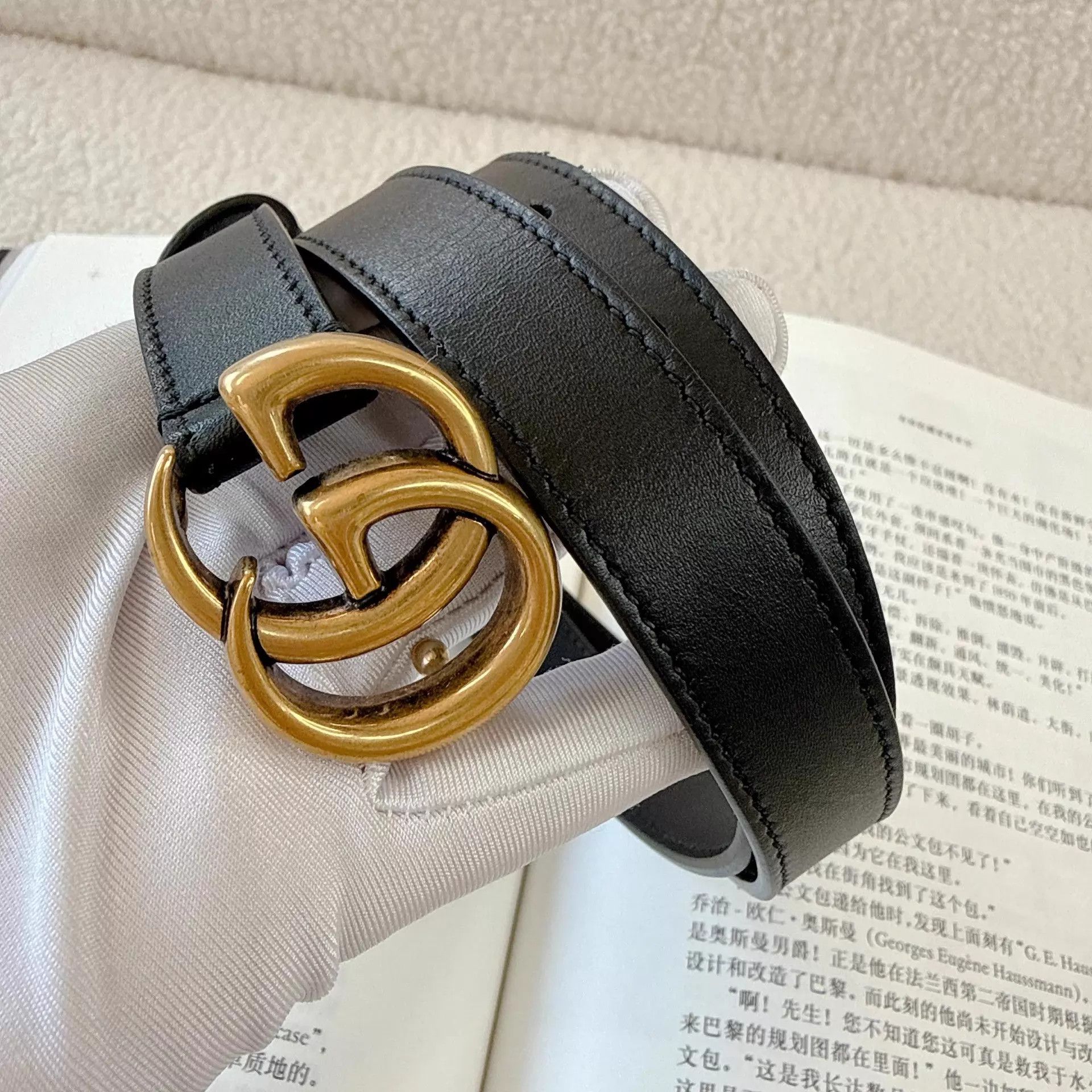Gucci Gucci Narrow Black Gold Belt 80×32 Size ONE SIZE - 2 Thumbnail