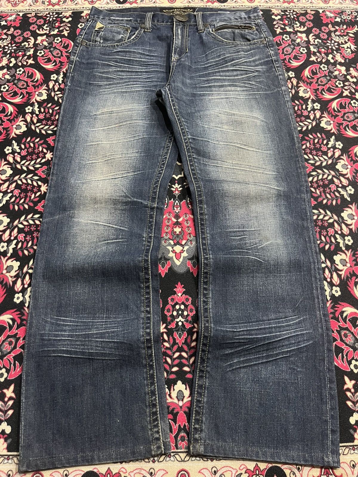 Ed Hardy Vintage Japanese Brand Amarantine Blue Washed Whisker Jeans Size US 34 / EU 50 - 2 Thumbnail