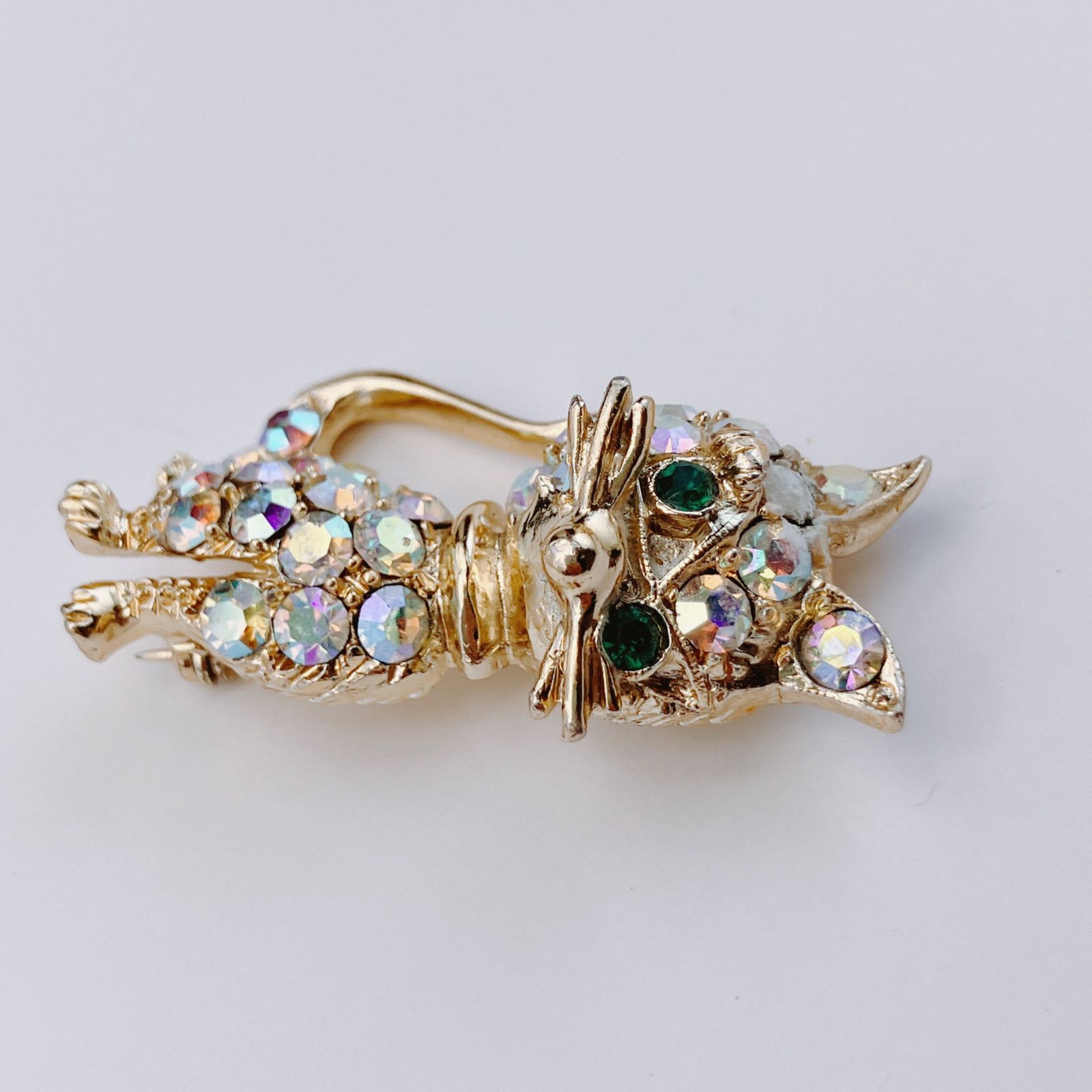 Vintage Vintage Mid Century Cat Brooch AB Rhinestones Kitschy Size ONE SIZE - 5 Thumbnail