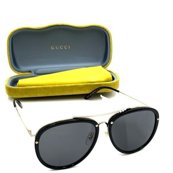 GUCCI Black/Gold Aviator Sunglasses
