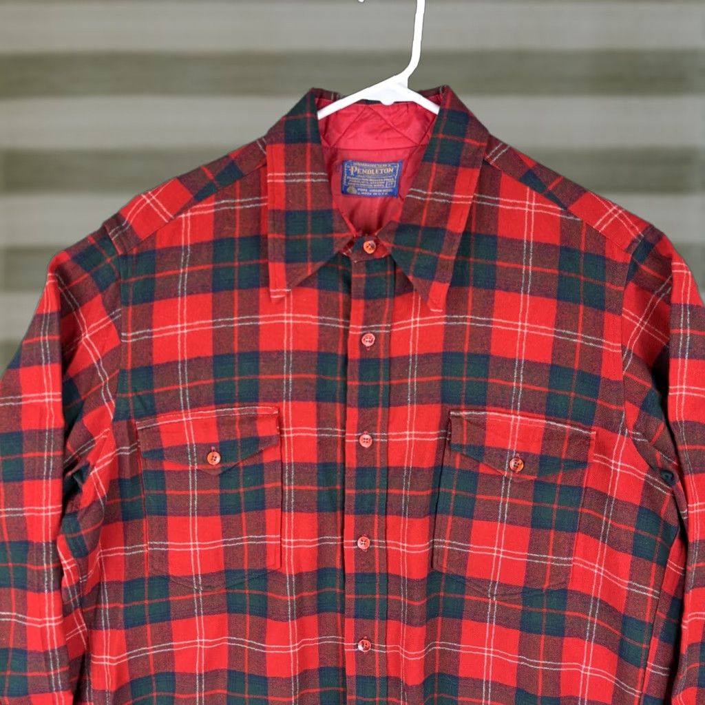 Pendleton VINTAGE Pendleton Shirt Mens L Red Navy Plaid Wool Flannel Button-Up Casual Workwear 70s Size US L / EU 52-54 / 3 - 1 Thumbnail