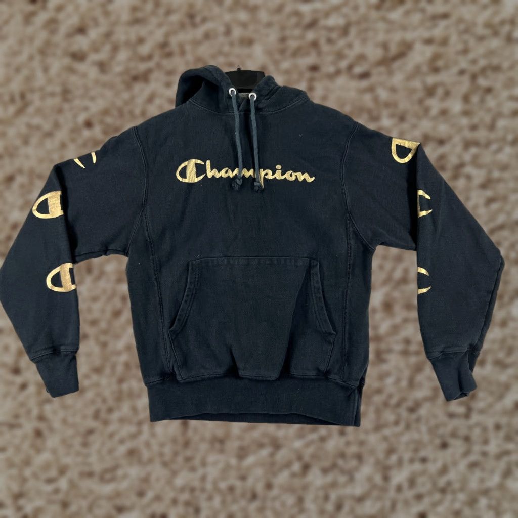 Champion Champion Hoodie Men Adult Small Black Reverse Weave Sweatshirt Logo Pullover Regular Cotton Blend Jersey Knit Size US S / EU 44-46 / 1 - 1 Thumbnail
