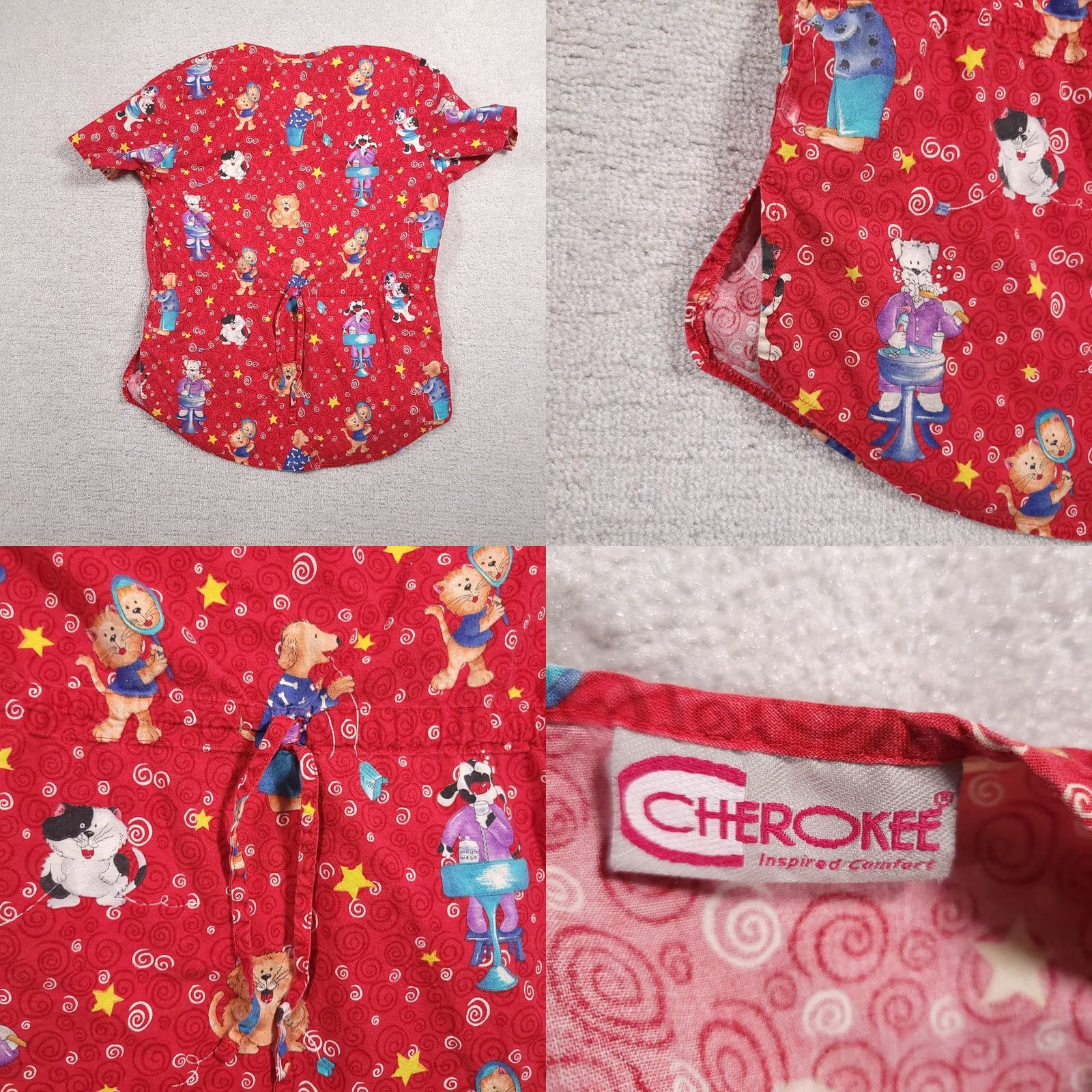Cherokee Cherokee V-Neck Scrub Shirt Women's Small Red Short Sleeve Dentist Dogs Cats Size S / US 4 / IT 40 - 9 Thumbnail