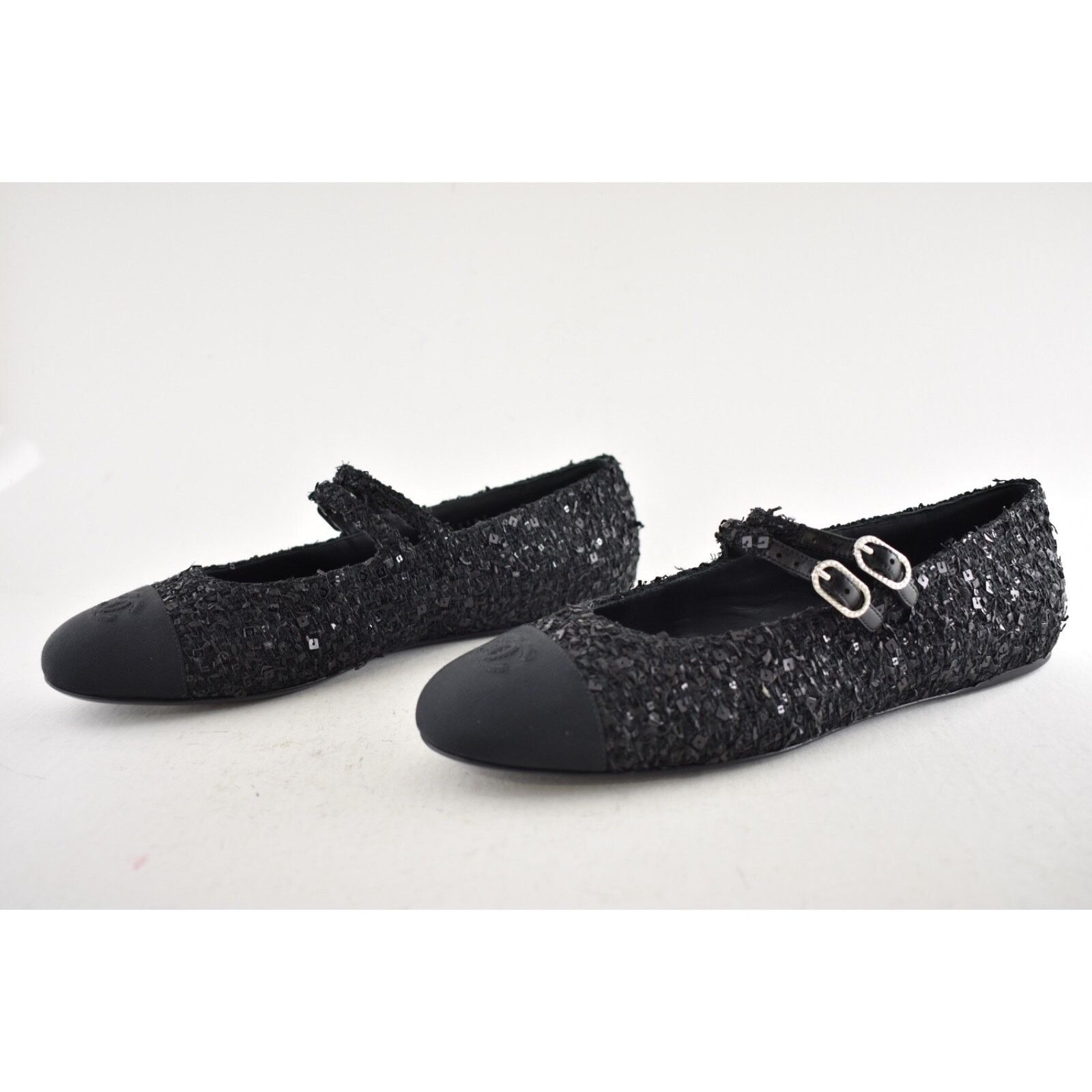 Chanel Chanel 24S Black Glittered Tweed Pearl Mary Jane Ballerina Size US 6 / IT 36 - 11 Thumbnail