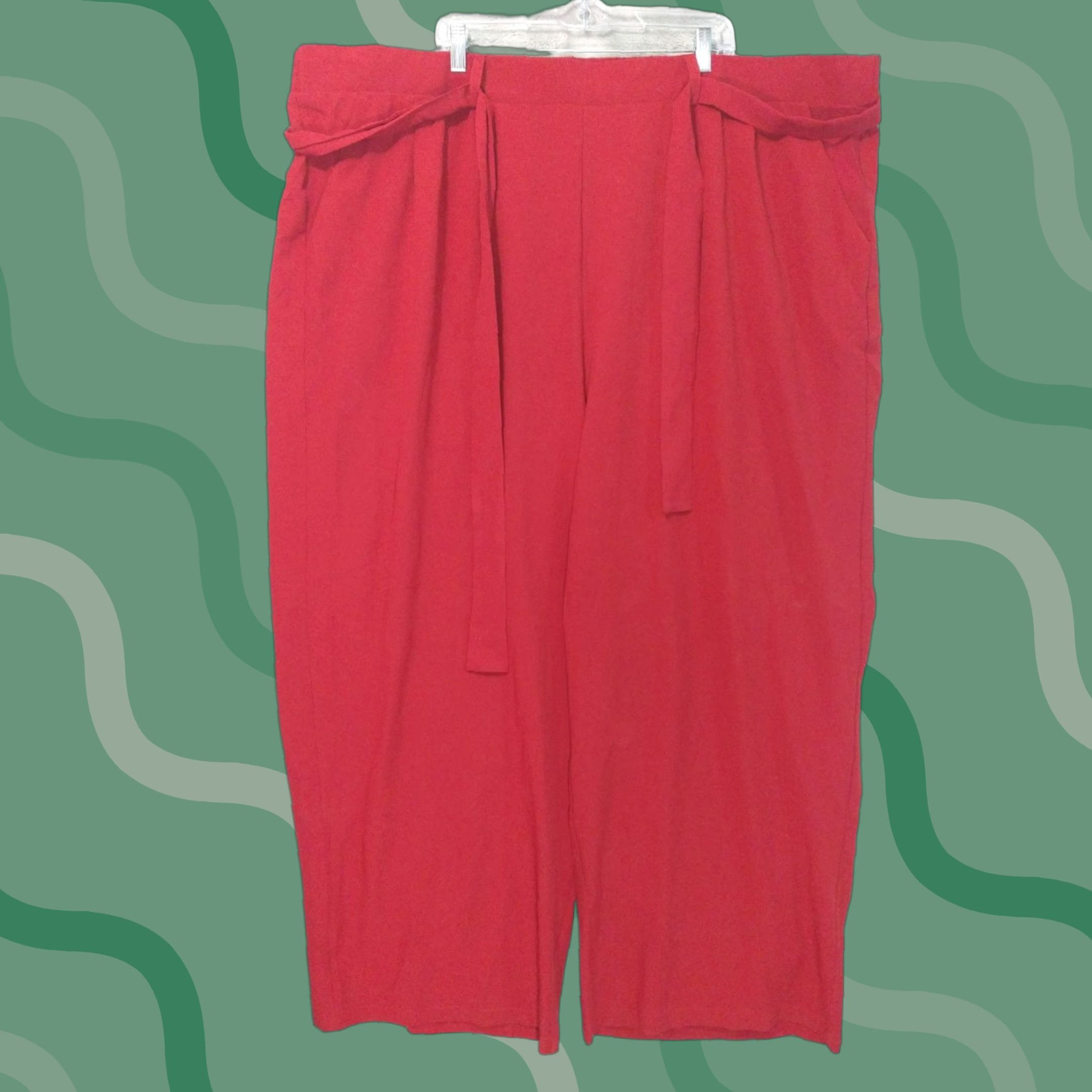 Torrid Torrid Pants Body 6X Red Crepe Wide-Leg Belted Pull On Stretch Career Casual Womens Pants Size 40" / US 18 - 1 Thumbnail
