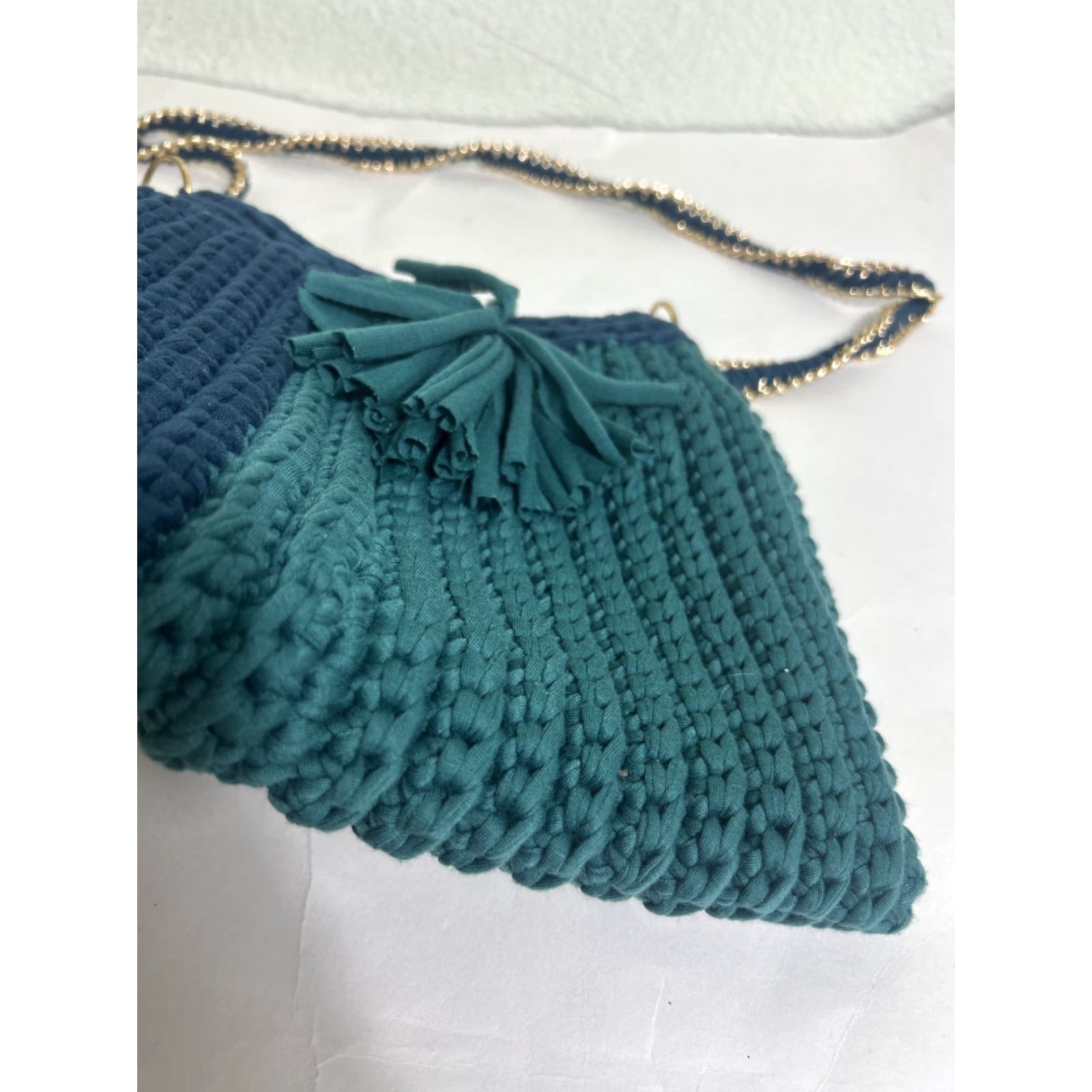 J Brand Salted Brand Knit Shoulder Bag Teal 10.5x8x1 Small Women Cotton Knit Shoulder Bag Teal Green Size ONE SIZE - 7 Thumbnail