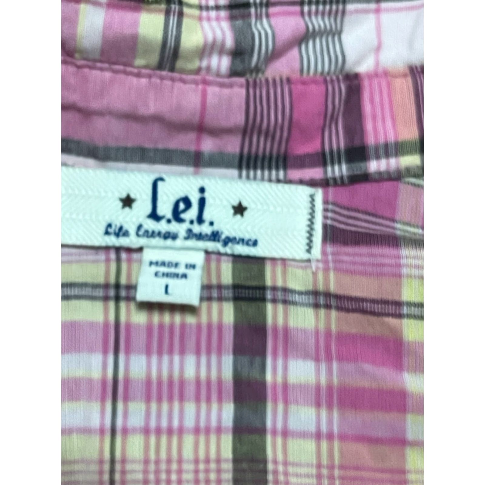 Vintage LEI Shirt Women's L Plaid Long Sleeve Button Up Black Pink Yellow White Casual Modern Collar/ button-Up 100% Size L / US 10 / IT 46 - 6 Thumbnail