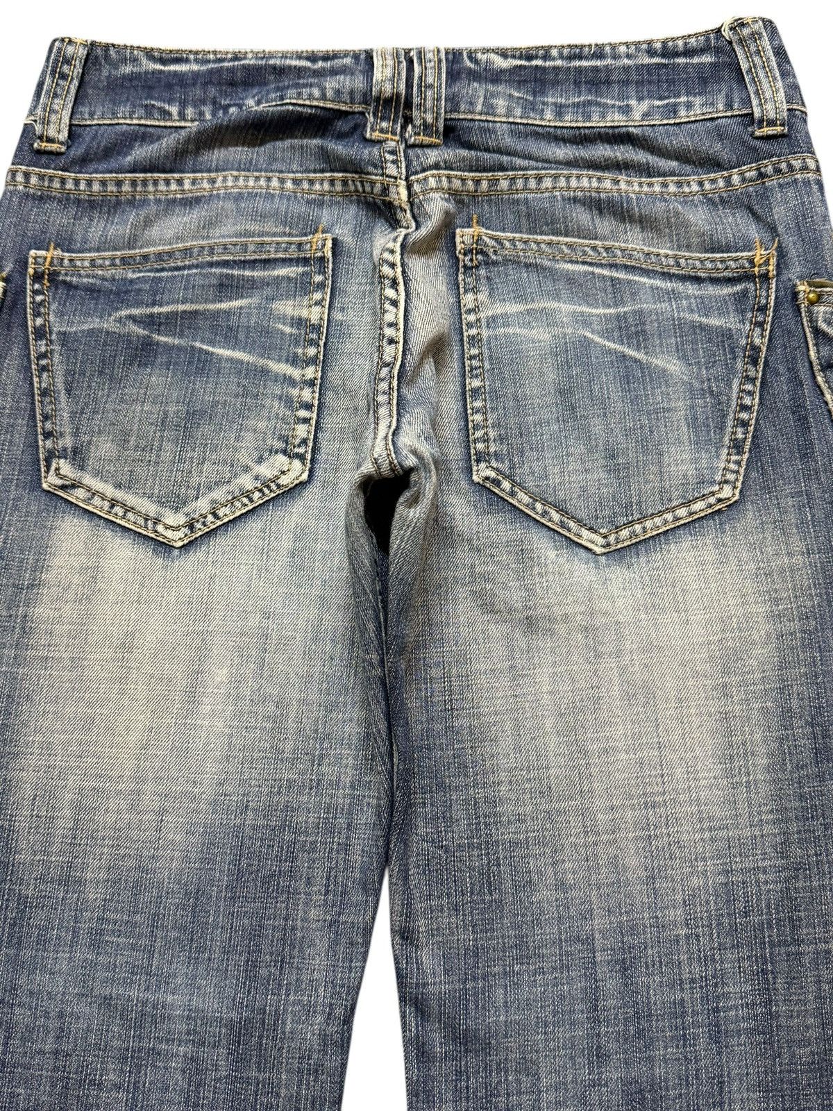 If Six Was Nine Vintage Michel Klein Blue Faded Wash Distress Wide Leg Flare Size US 30 / EU 46 - 5 Thumbnail