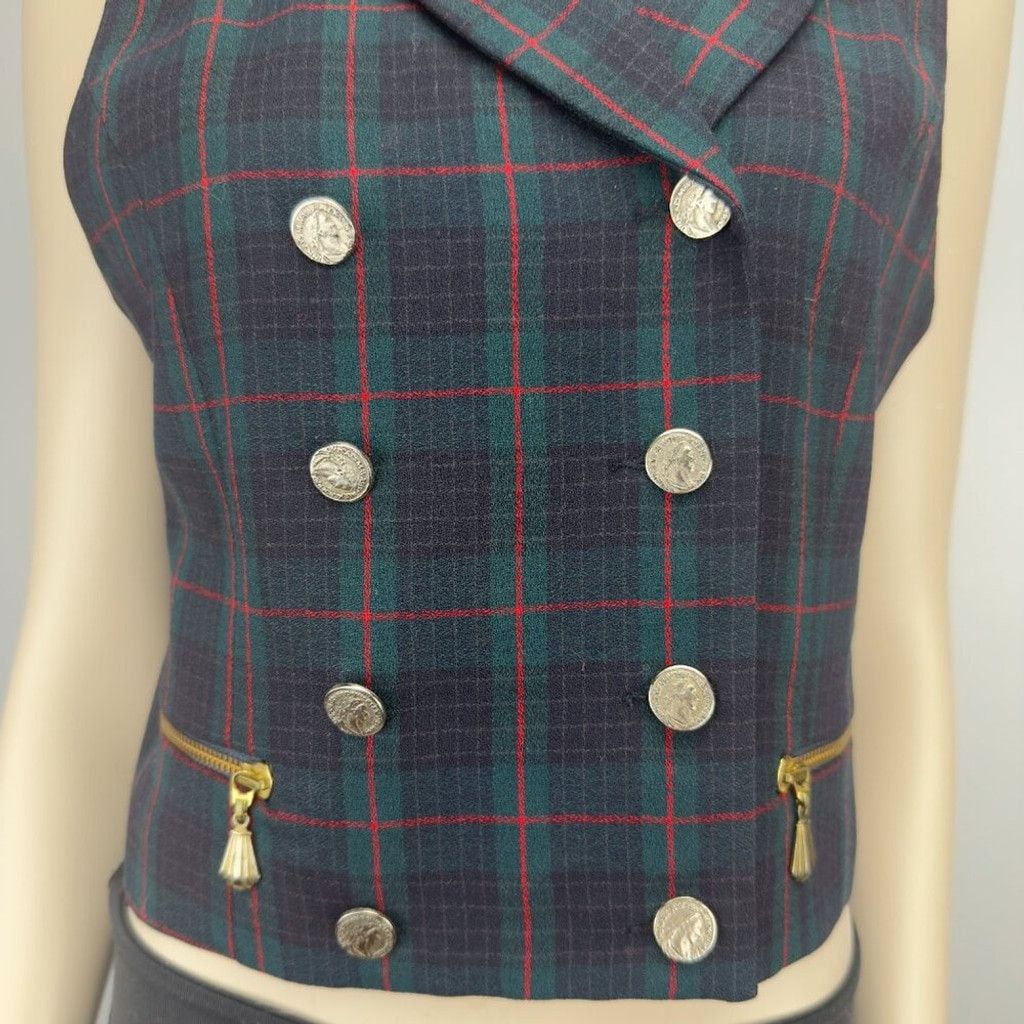 Vintage VINTAGE Academia Tartan Plaid Vest Waistcoat Green Blue Sz S Size XS / US 0-2 / IT 36-38 - 3 Thumbnail
