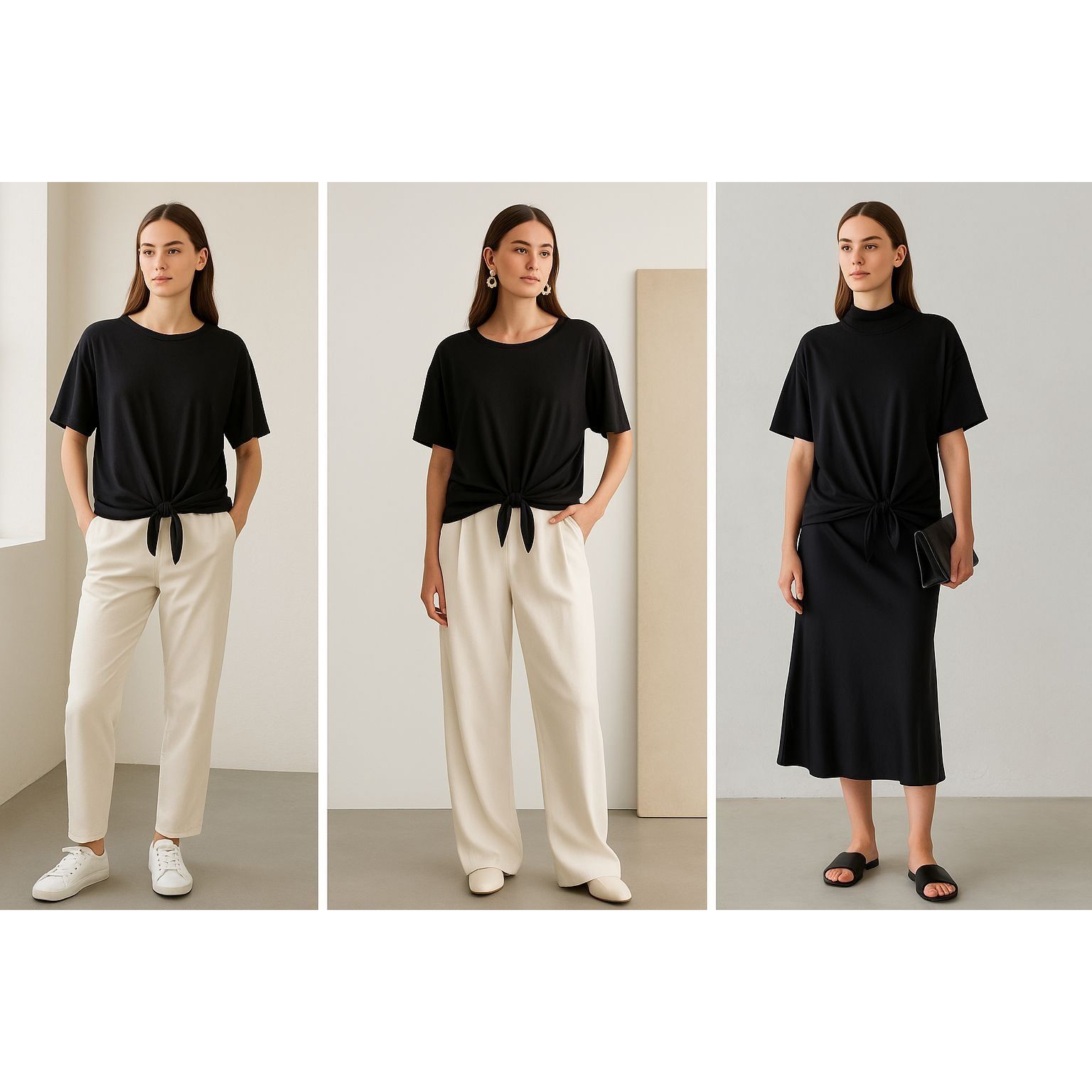 Other Eileen Fisher Black Tie-Front Organic Cotton Top M Minimalis Size M / US 6-8 / IT 42-44 - 1 Thumbnail
