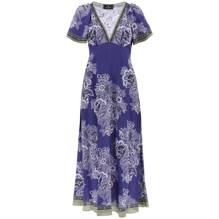 image of Etro O1S22I1N0524 Maxi Crepe Chine Dress In Purple, Women's (Size Small)