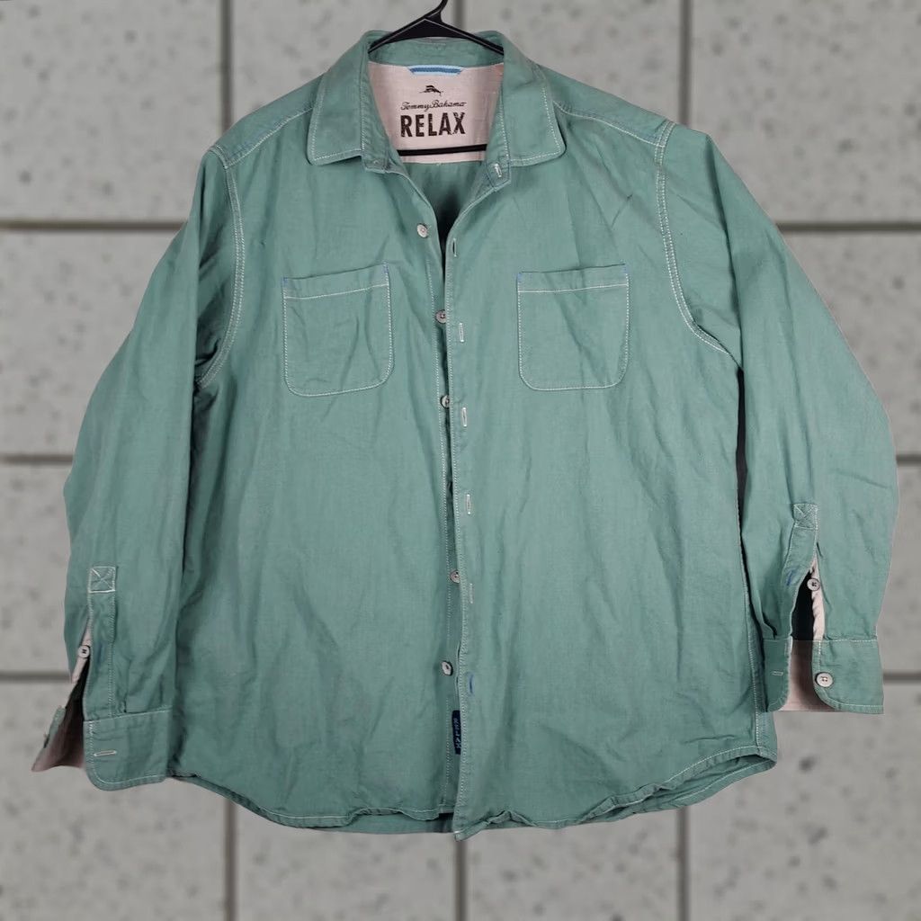 Tommy Bahama Tommy Bahama Relax Button-Up Shirt XL Green Cotton Long Sleeve with Pockets Men Size US XL / EU 56 / 4 - 1 Thumbnail