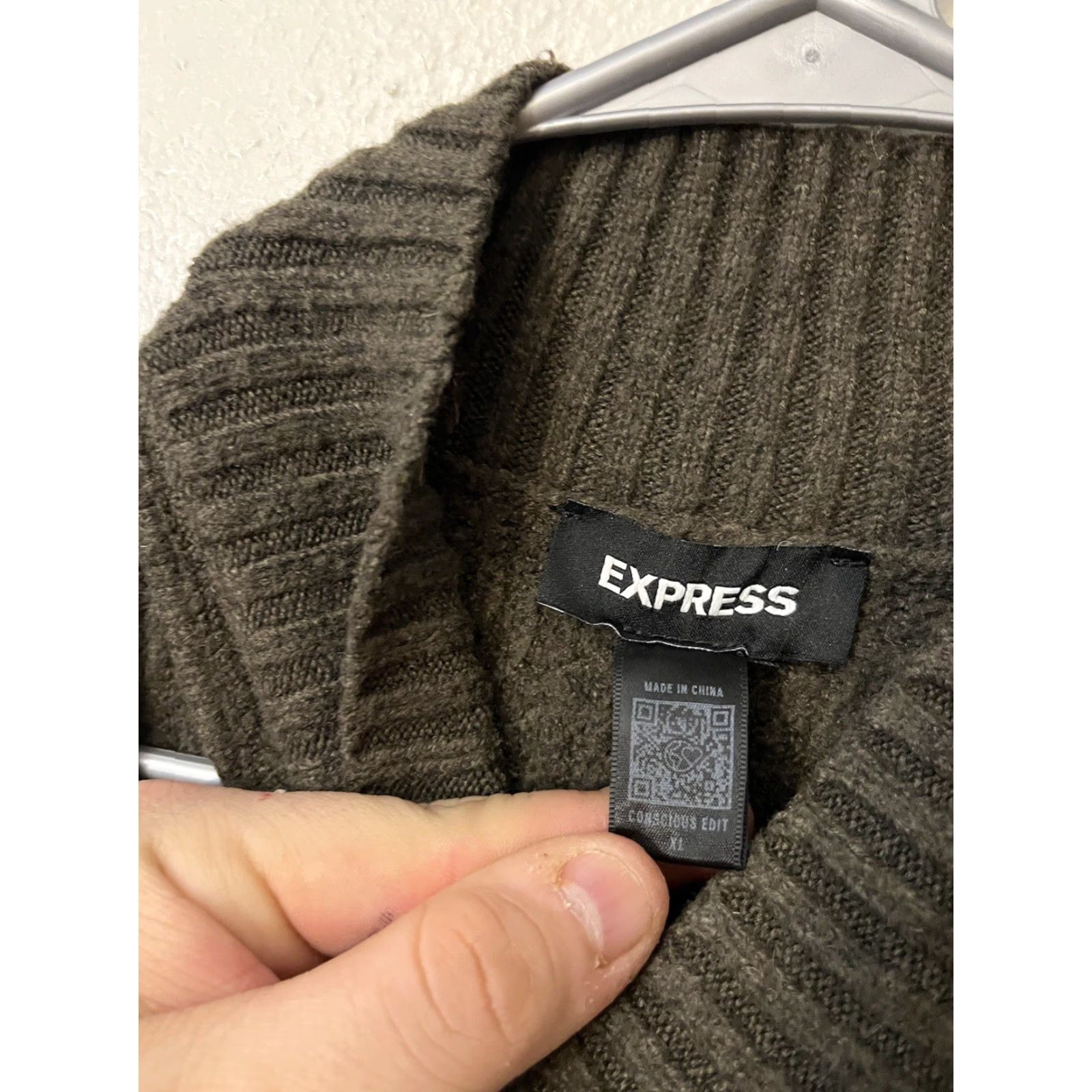 Express Express Green Cold Shoulder Chunky Knit Sweater Womens XL Crew Neck Pullover Knitted Knit Accents 90s Style Size XL / US 12-14 / IT 48-50 - 2 Thumbnail