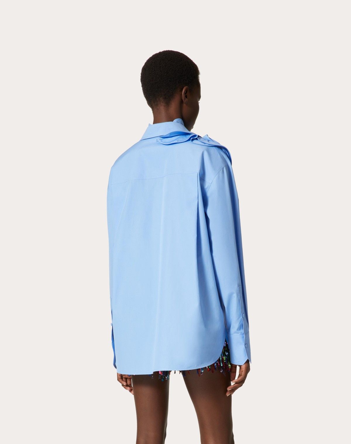 Valentino o1s1wg110525 Cotton Popeline Shirt in Blue Size M / US 6-8 / IT 42-44 - 5 Thumbnail