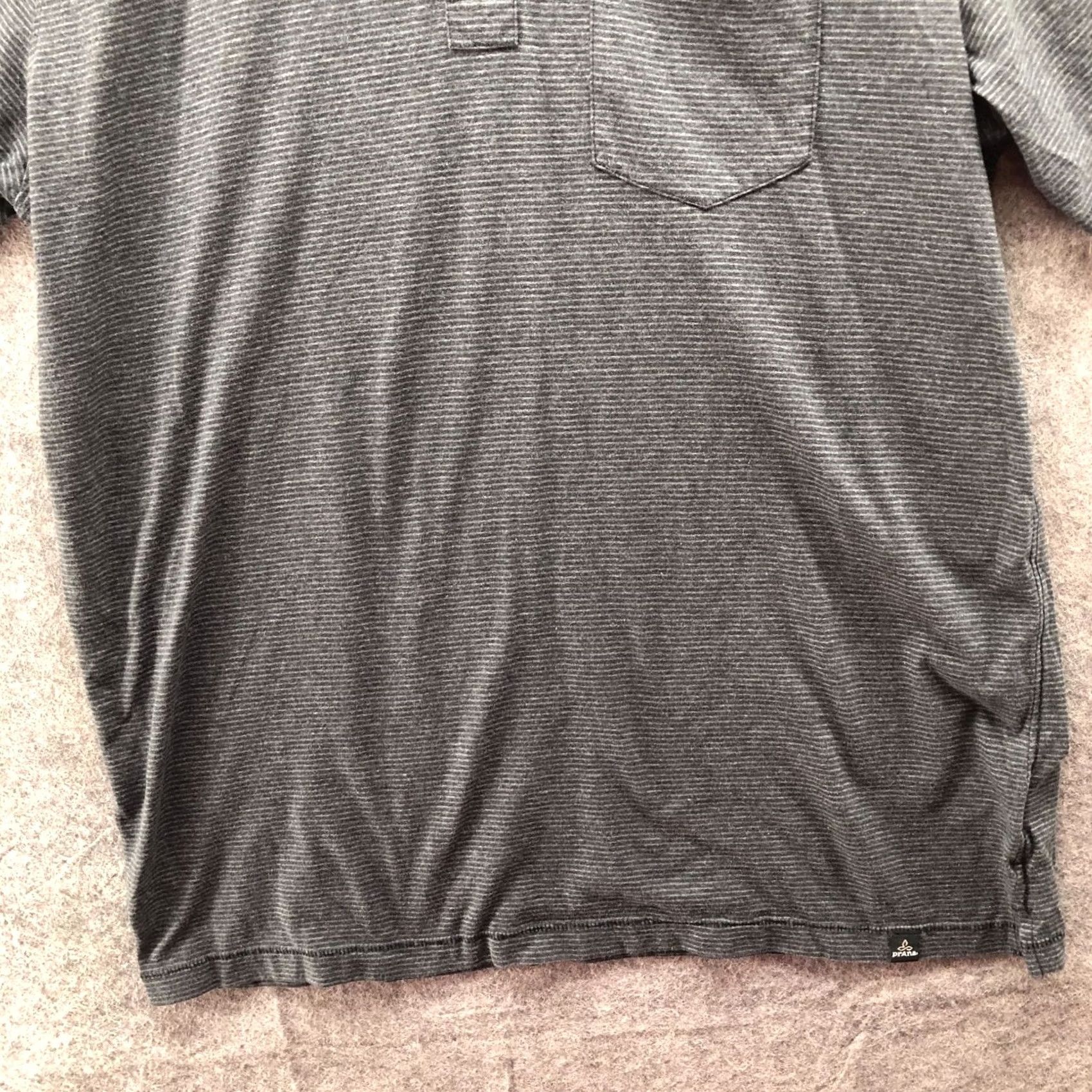 Prana VINTAGE? No. Prana Polo Shirt Mens M Gray Striped Short Sleeve Organic Cotton Blend Shirt Polo Men M Gray Striped Short Sleeve Casual Size US M / EU 48-50 / 2 - 4 Thumbnail